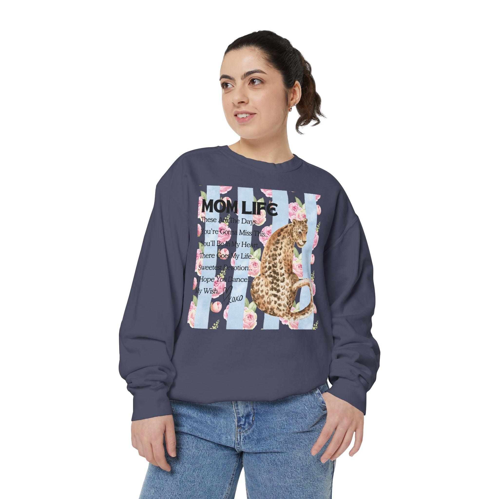 Mom Life Leopard Print Sweatshirt - Floral Striped Song Title Crewneck