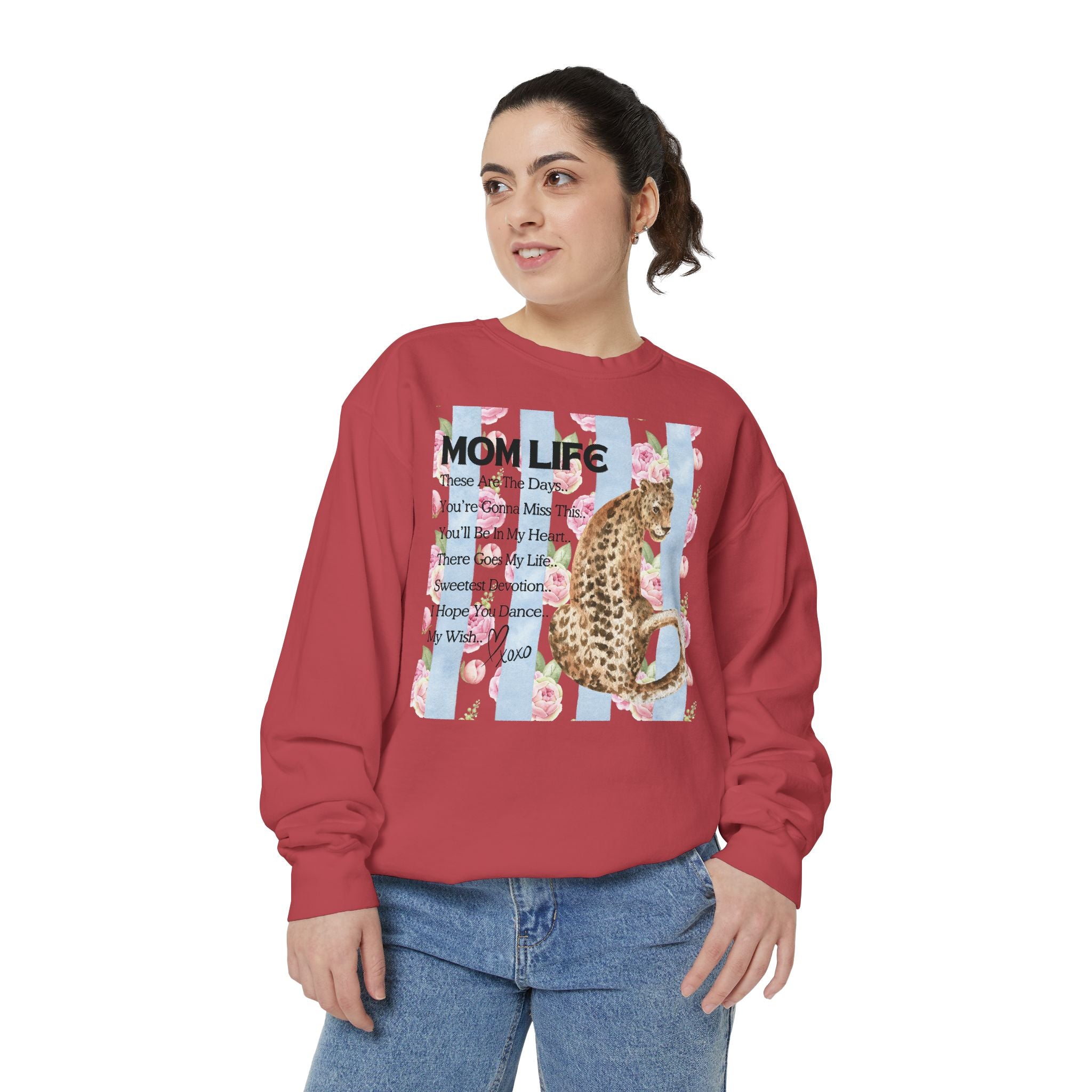 Mom Life Leopard Print Sweatshirt - Floral Striped Song Title Crewneck