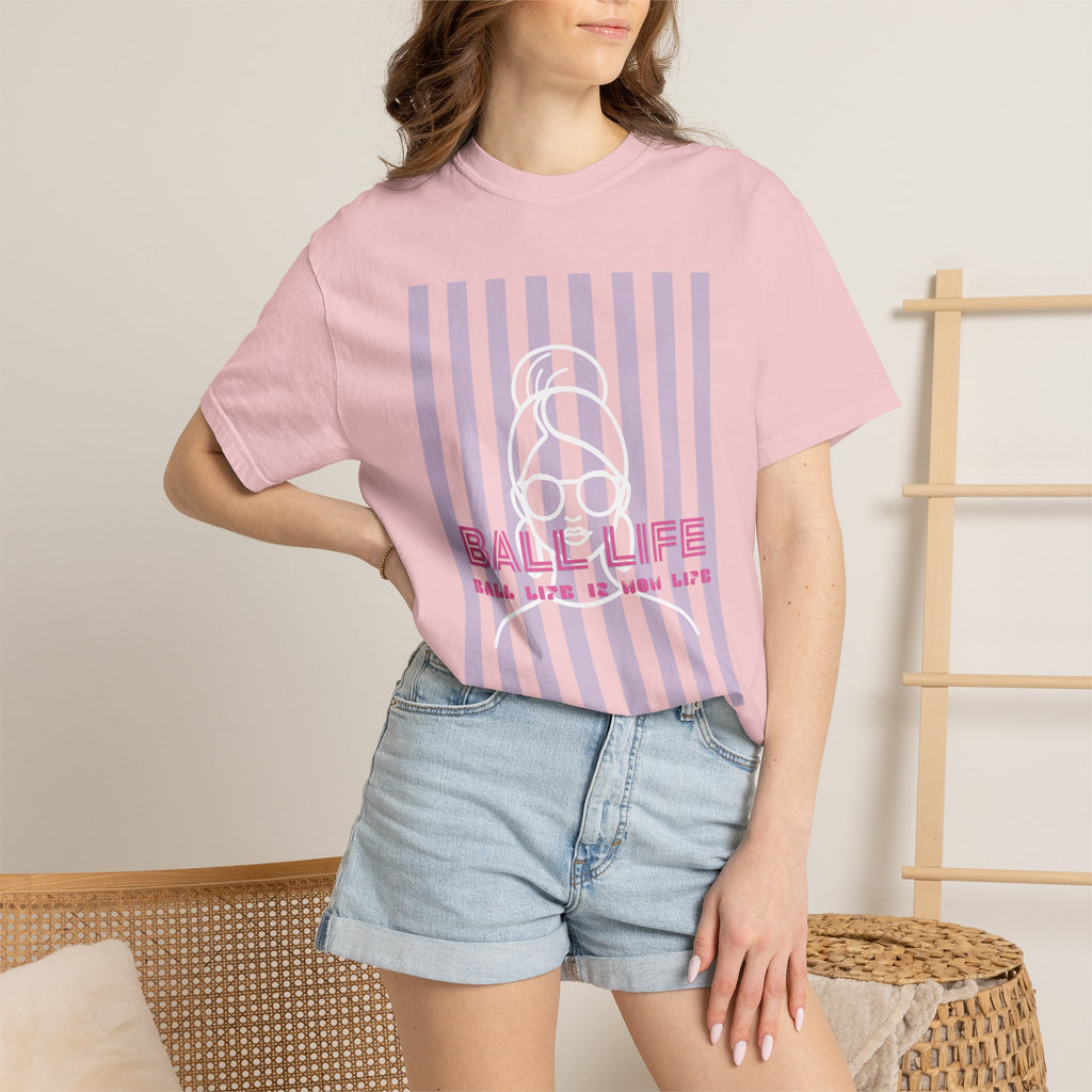 Ball Life Mom Life Striped Graphic T-Shirt