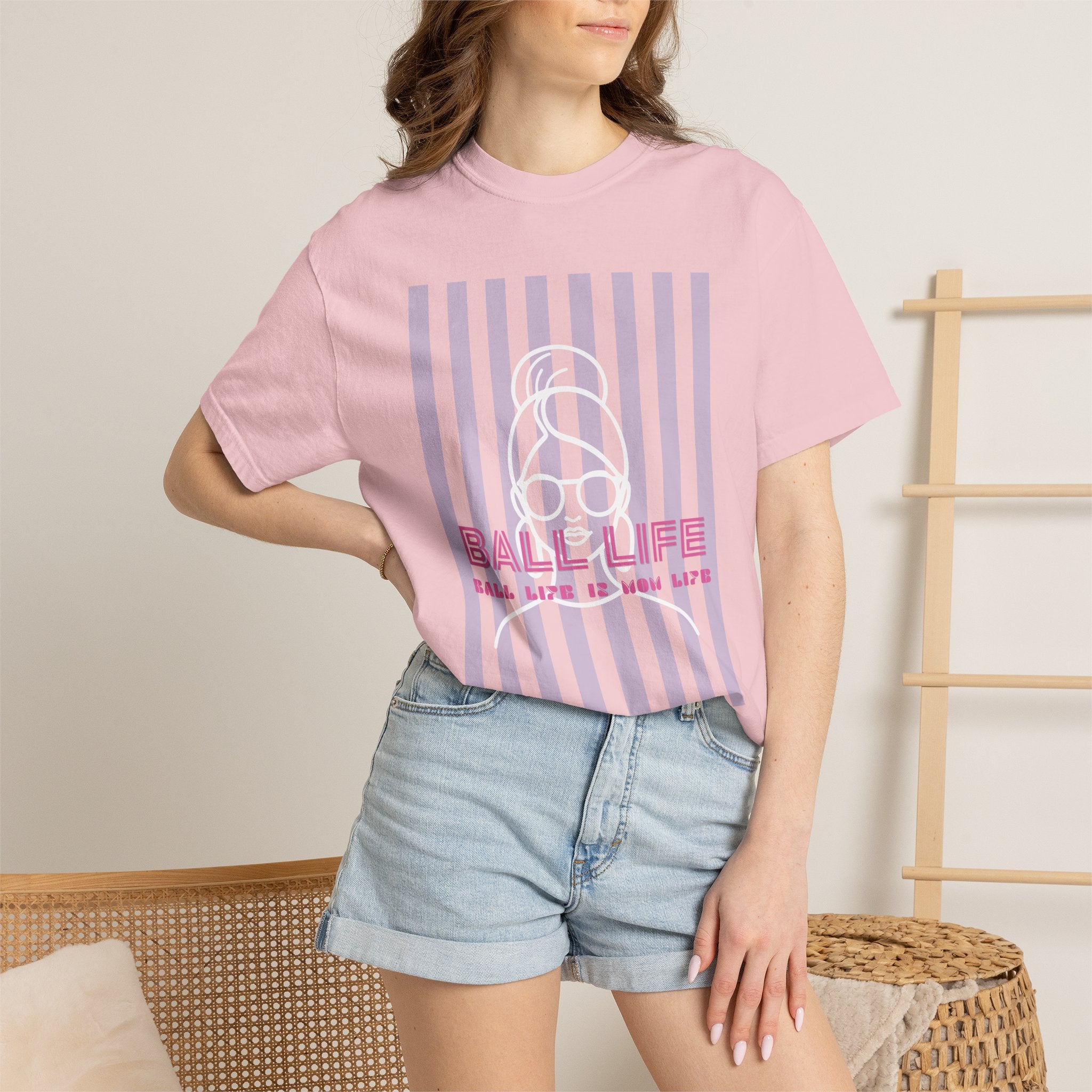 Ball Life Mom Life Striped Graphic T-Shirt