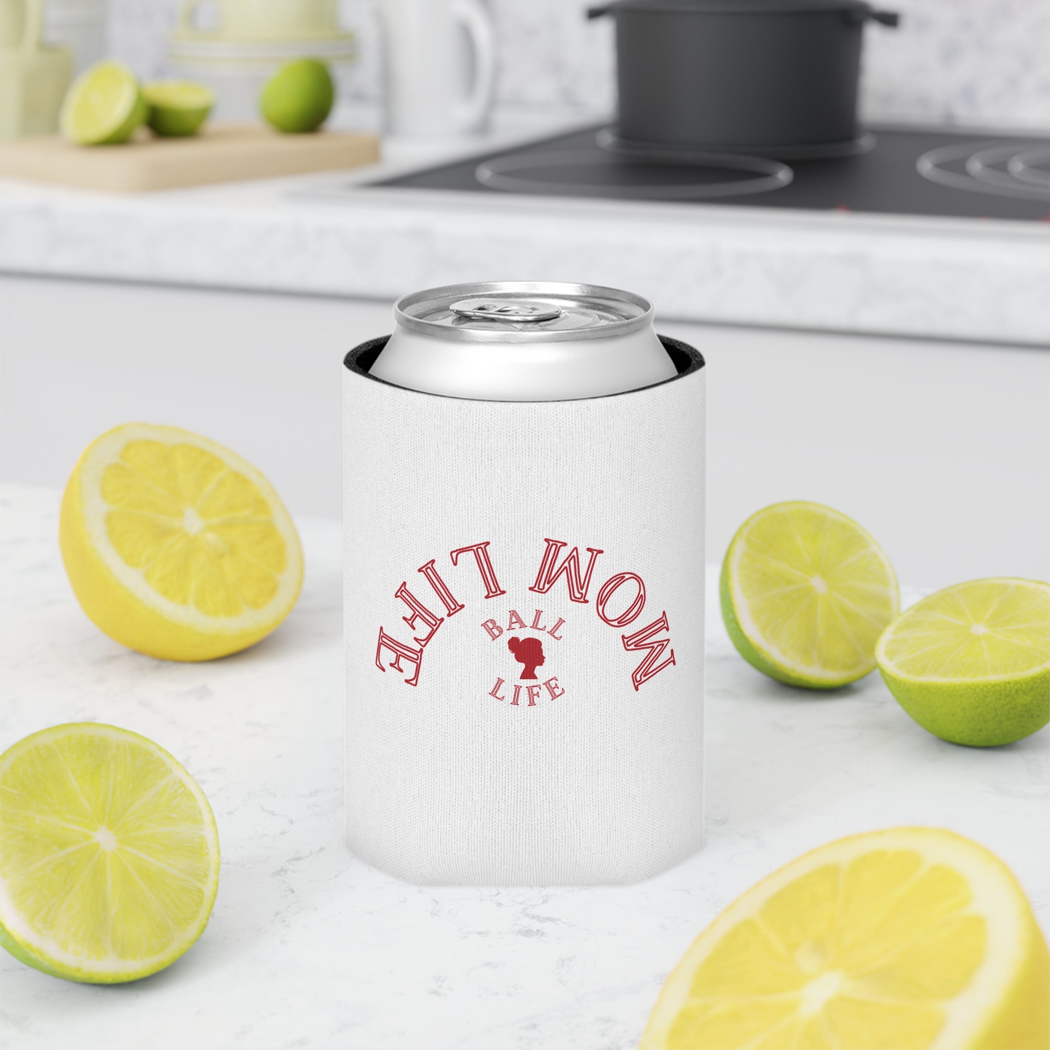 Can Coozie — Upside down Mom Life Ball Life Neoprene Can Cooler