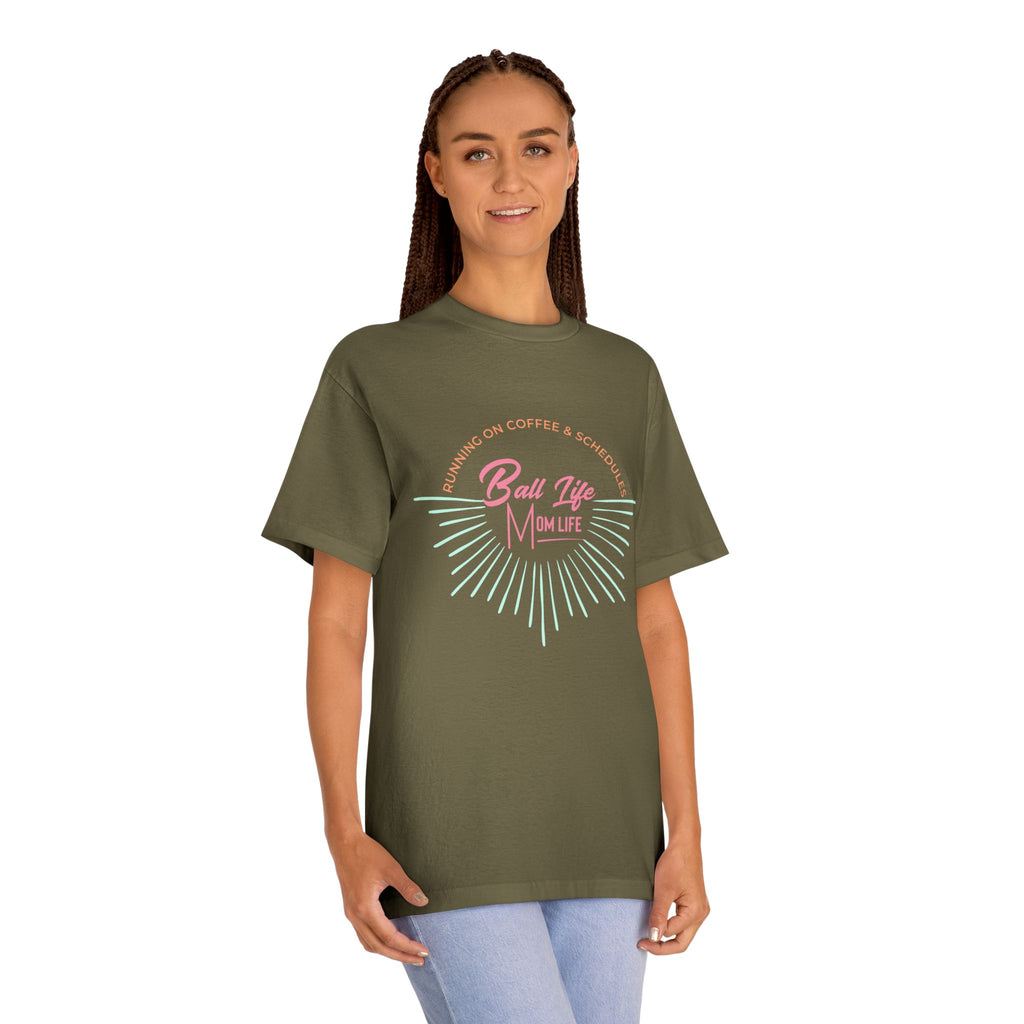 Ball Life Mom Life Graphic Tee — Running on Coffee & Schedules Retro Vibe