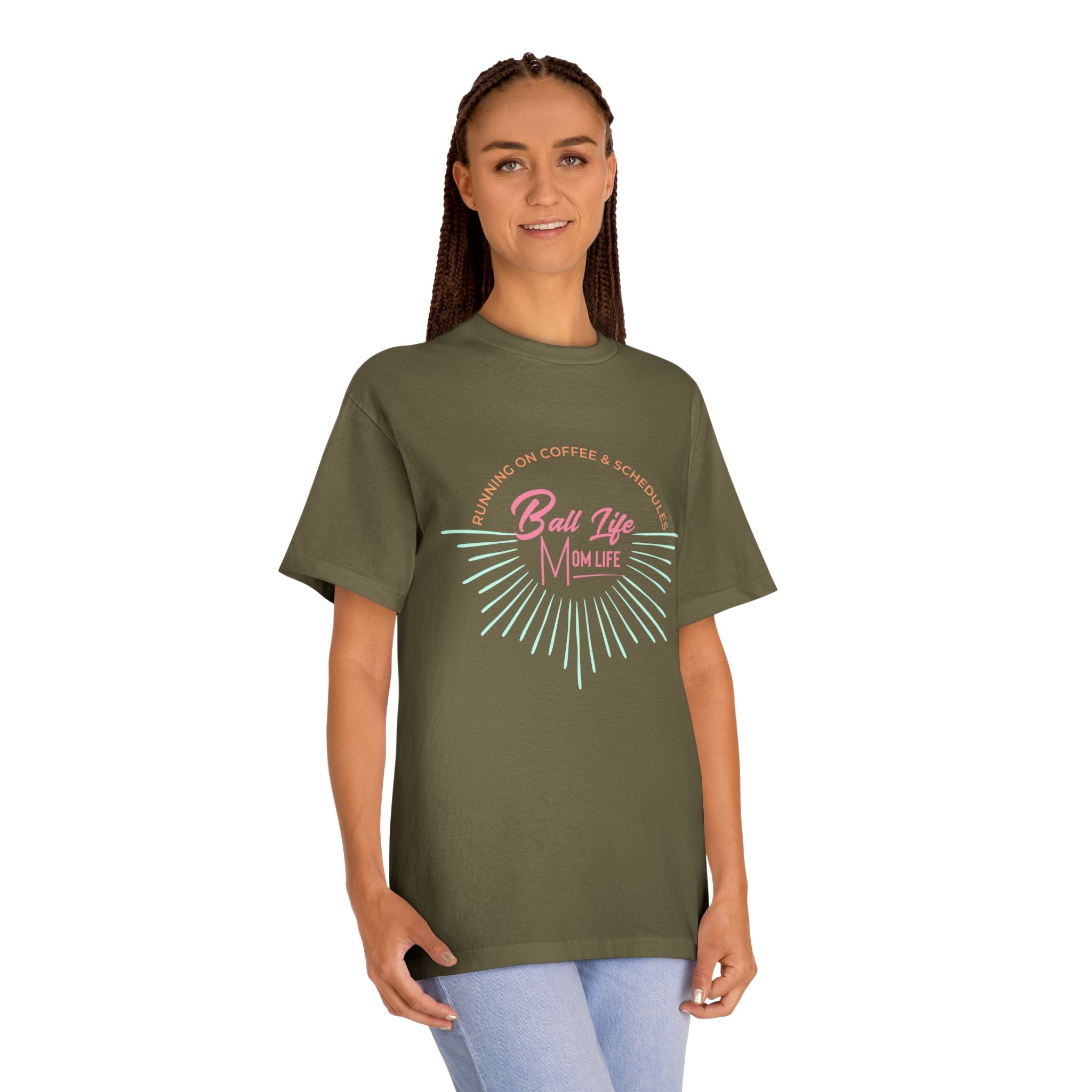 Ball Life Mom Life Graphic Tee — Running on Coffee & Schedules Retro Vibe