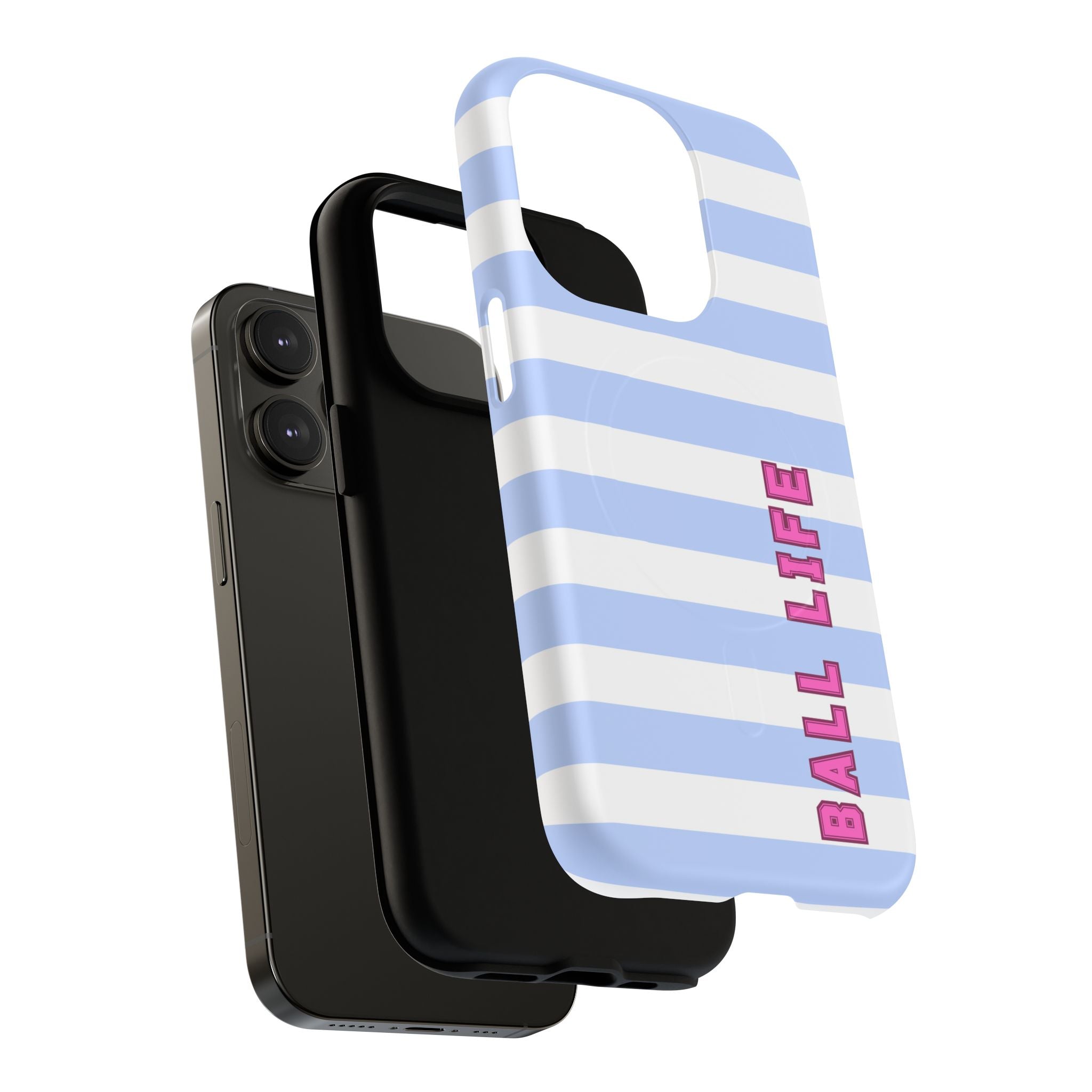 Phone Case — "Ball Life is Mom Life" Magnetic Tough Case Blue Stripes Pink Font