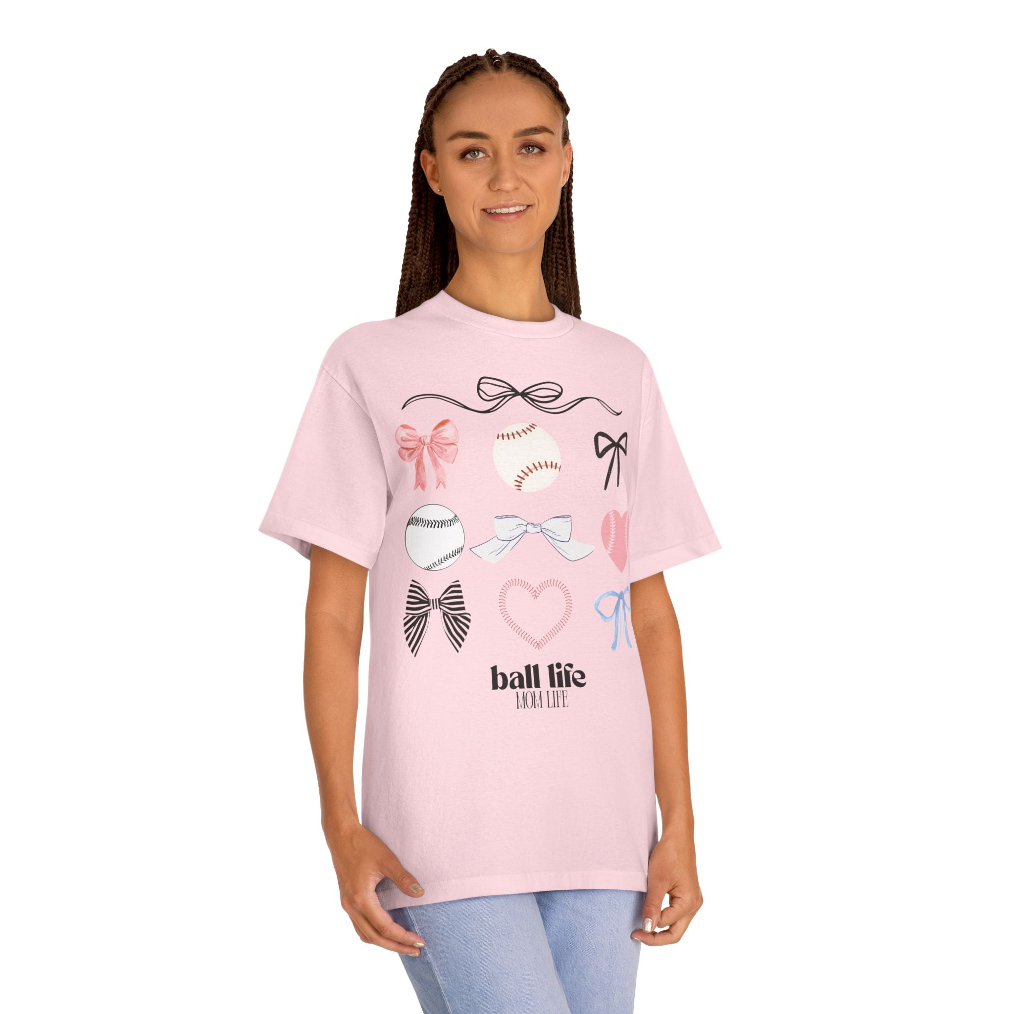 Baseball Bow Graphic Tee — "Ball Life" Bows & Heart Sports Shirt