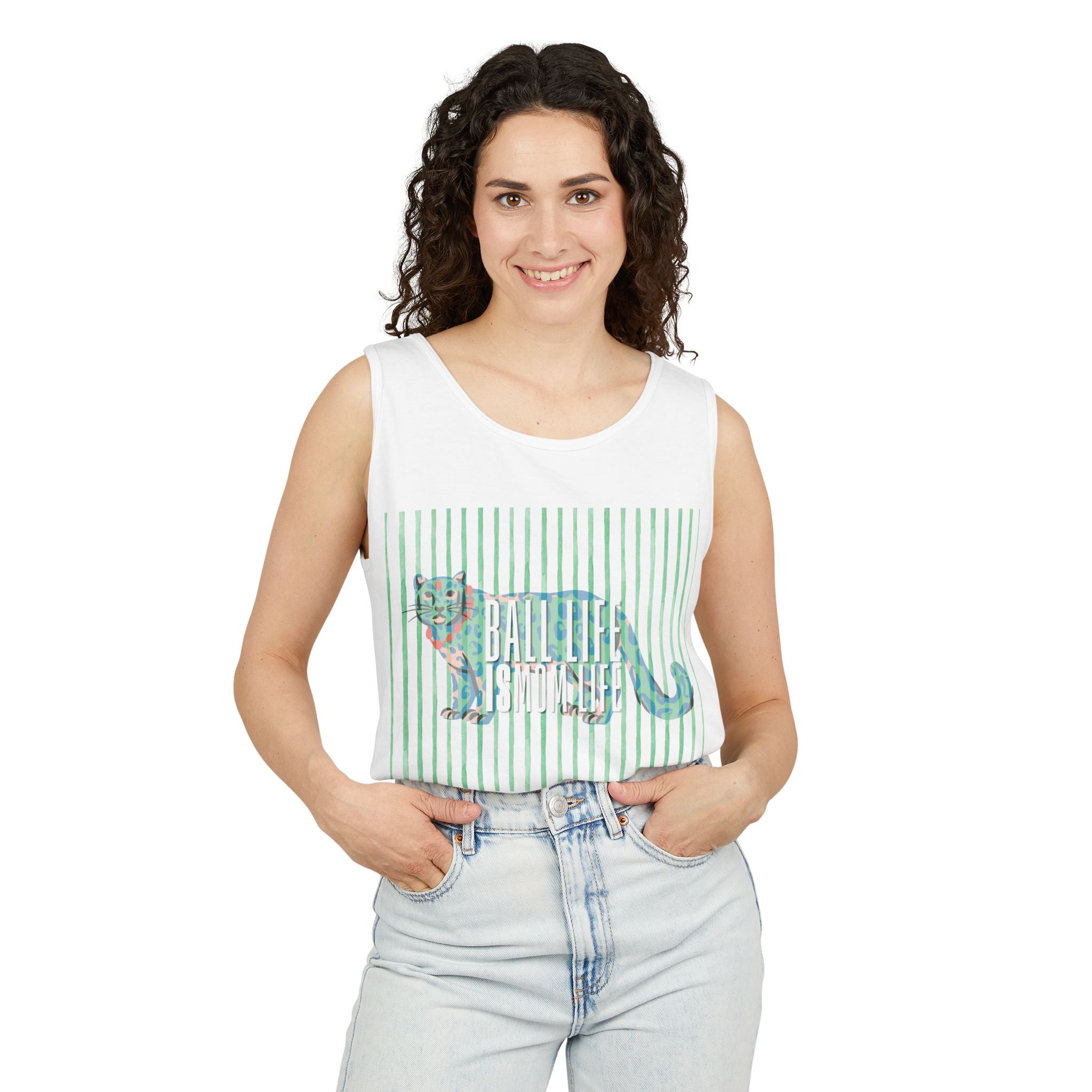 Tank Top — Vintage Leopard Ball Life is Mom Life Graphic