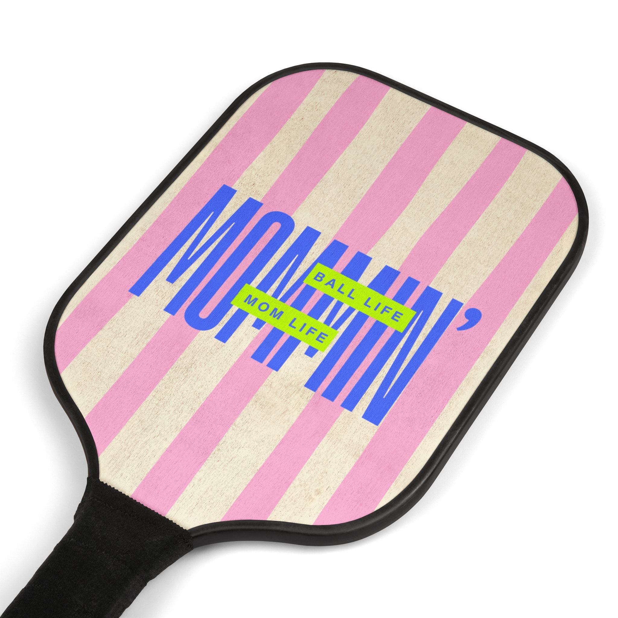 Pickleball Paddle Set - Mommin' Pink Stripe Design (2 Paddles + 2 Balls)