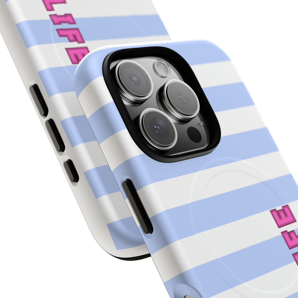Phone Case — "Ball Life is Mom Life" Magnetic Tough Case Blue Stripes Pink Font