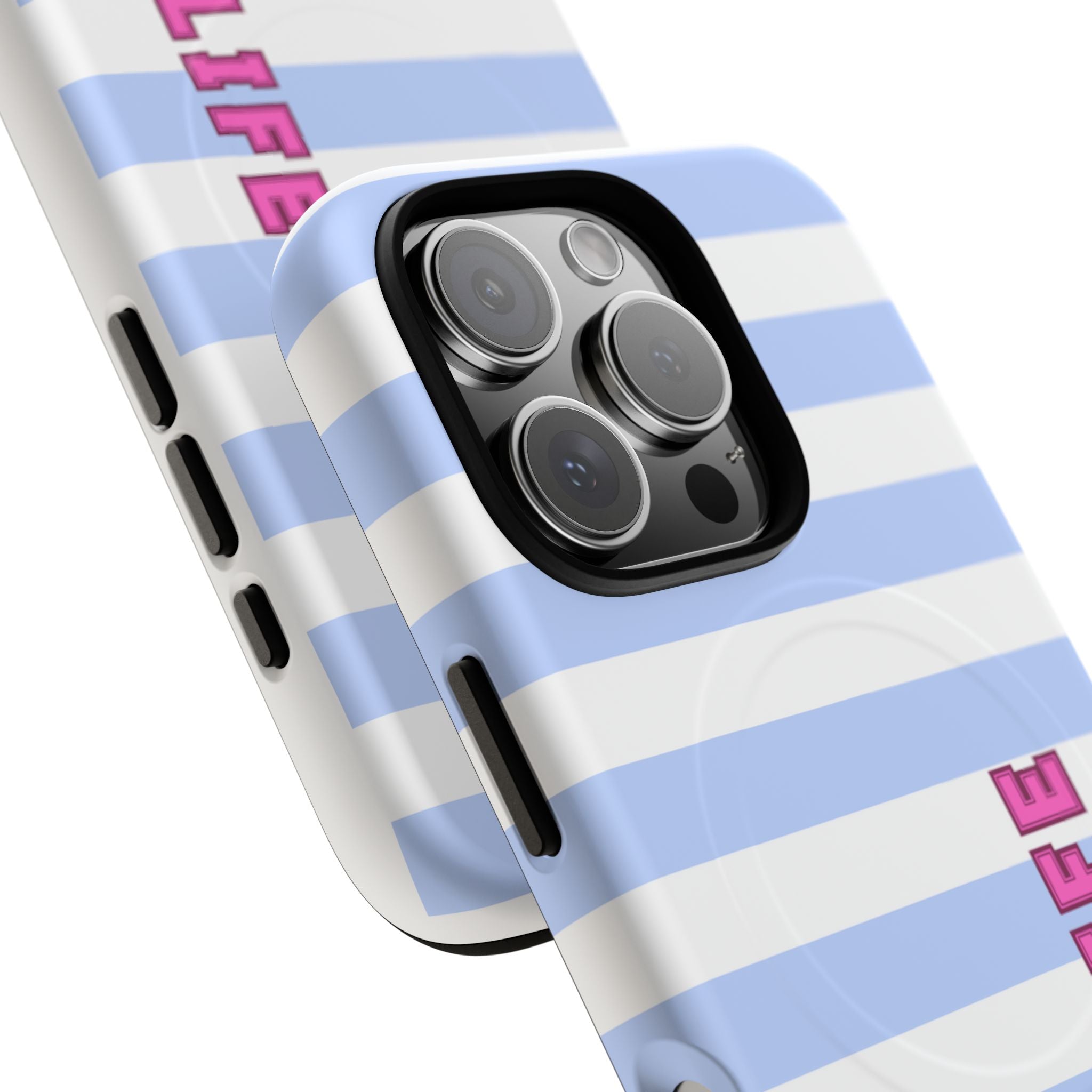 Phone Case — "Ball Life is Mom Life" Magnetic Tough Case Blue Stripes Pink Font