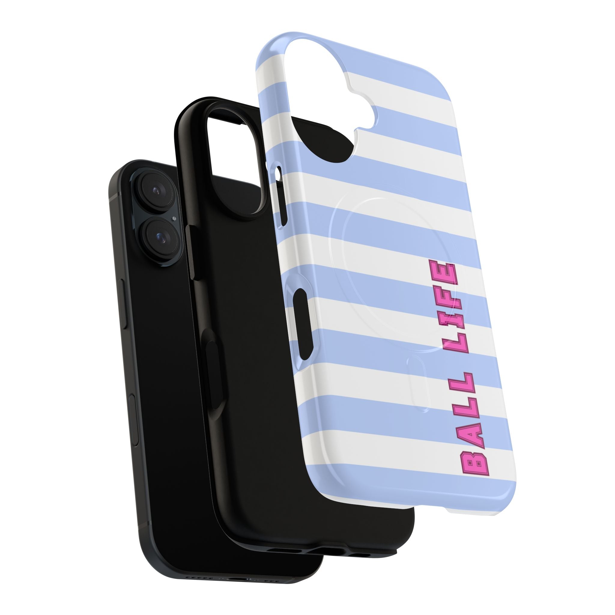 Phone Case — "Ball Life is Mom Life" Magnetic Tough Case Blue Stripes Pink Font