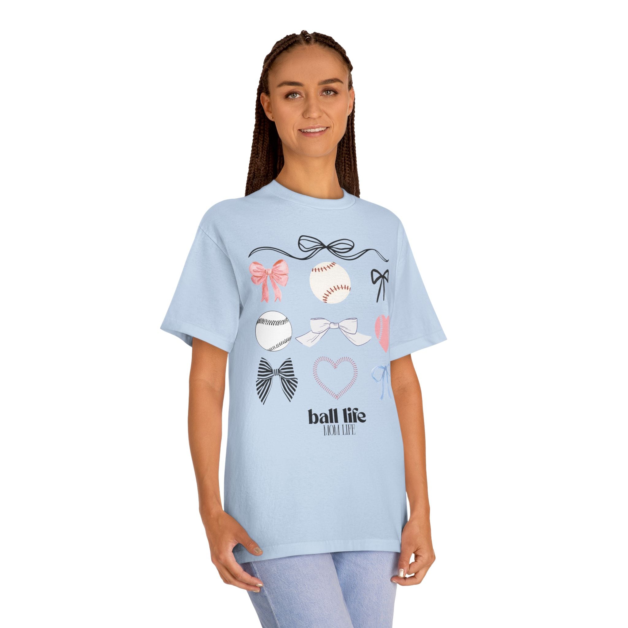 Baseball Bow Graphic Tee — "Ball Life" Bows & Heart Sports Shirt