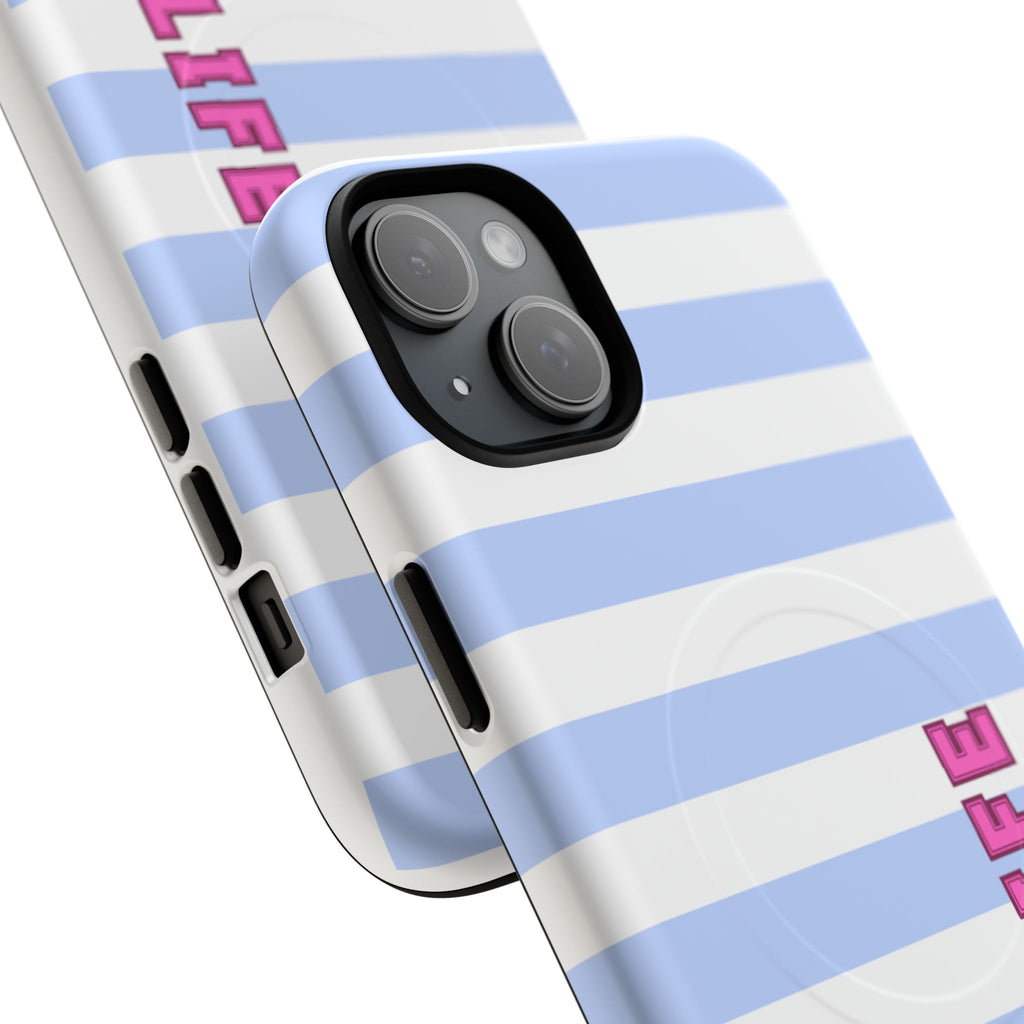 Phone Case — "Ball Life is Mom Life" Magnetic Tough Case Blue Stripes Pink Font