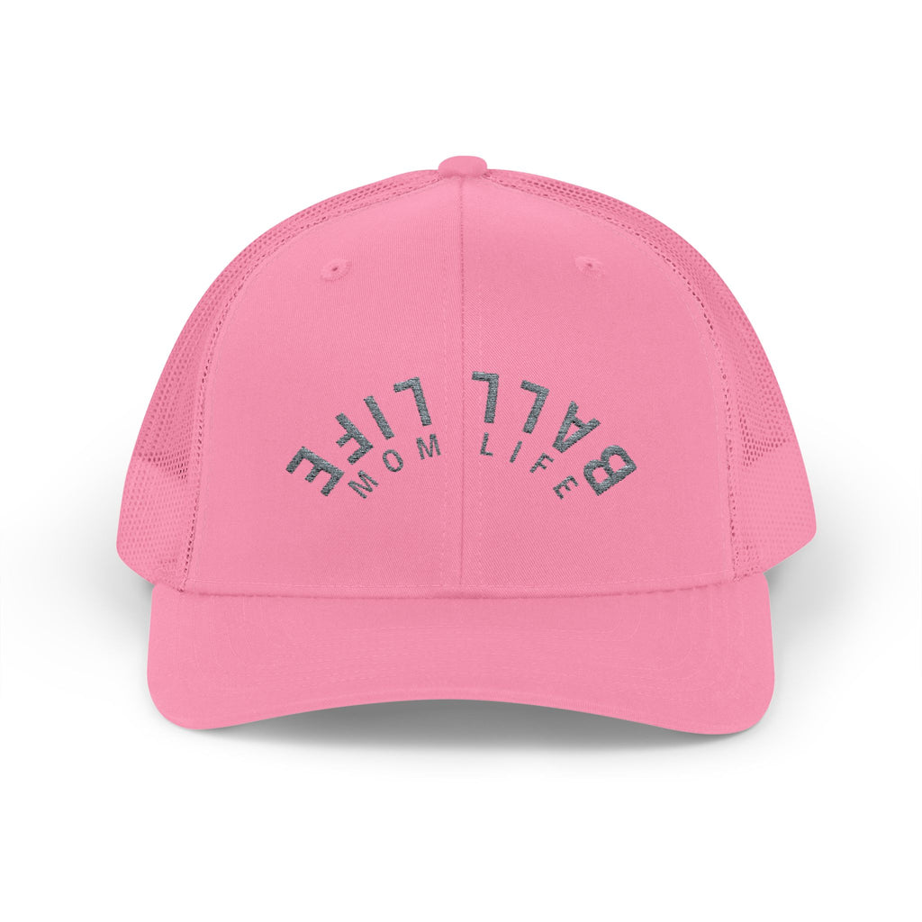 Embroidered Upside Down Snapback Trucker Cap - Ball Life Mom Life Hat
