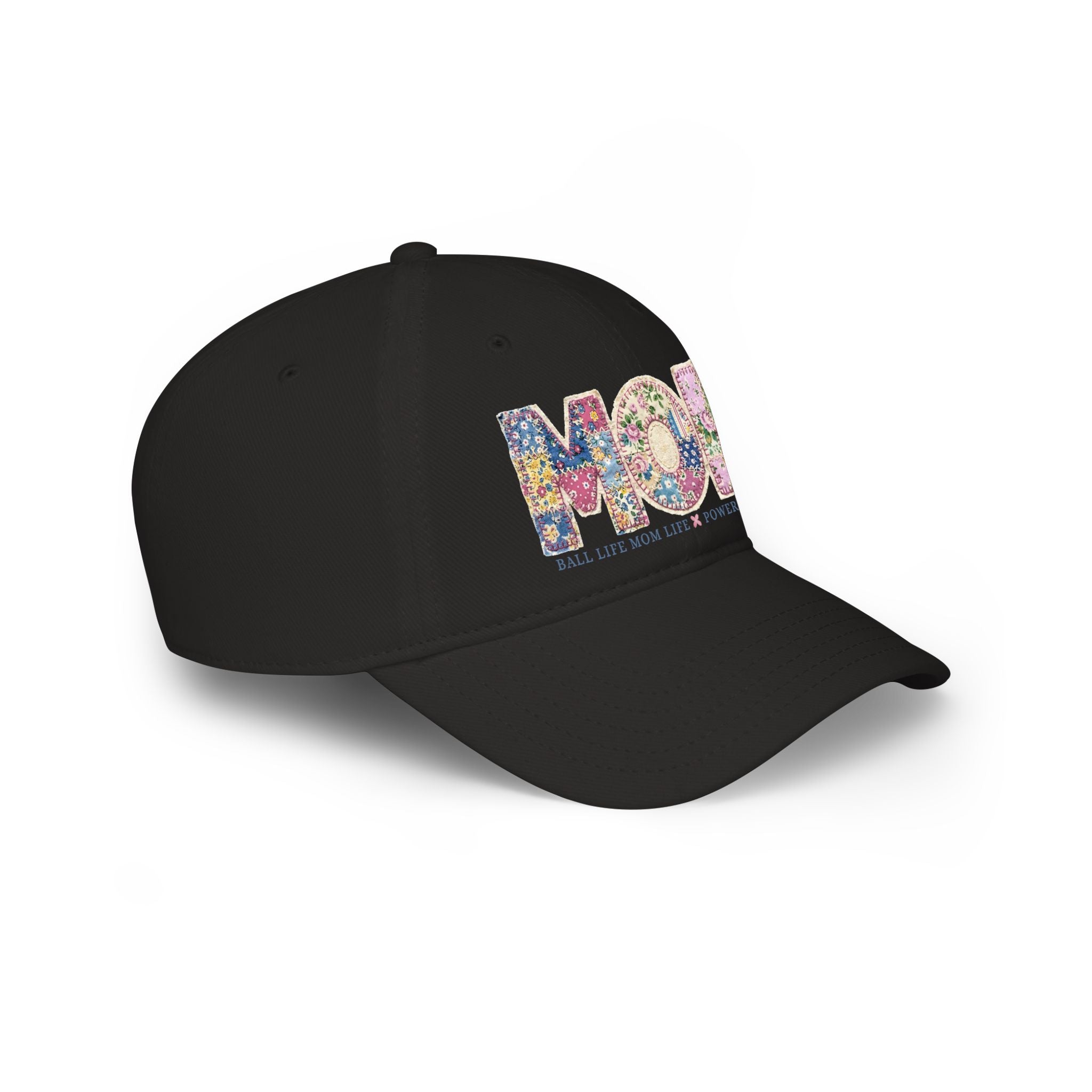 Floral 'MOM Life Ball Life' Quilted Baseball Cap Graphic — Mother's Game Day Hat