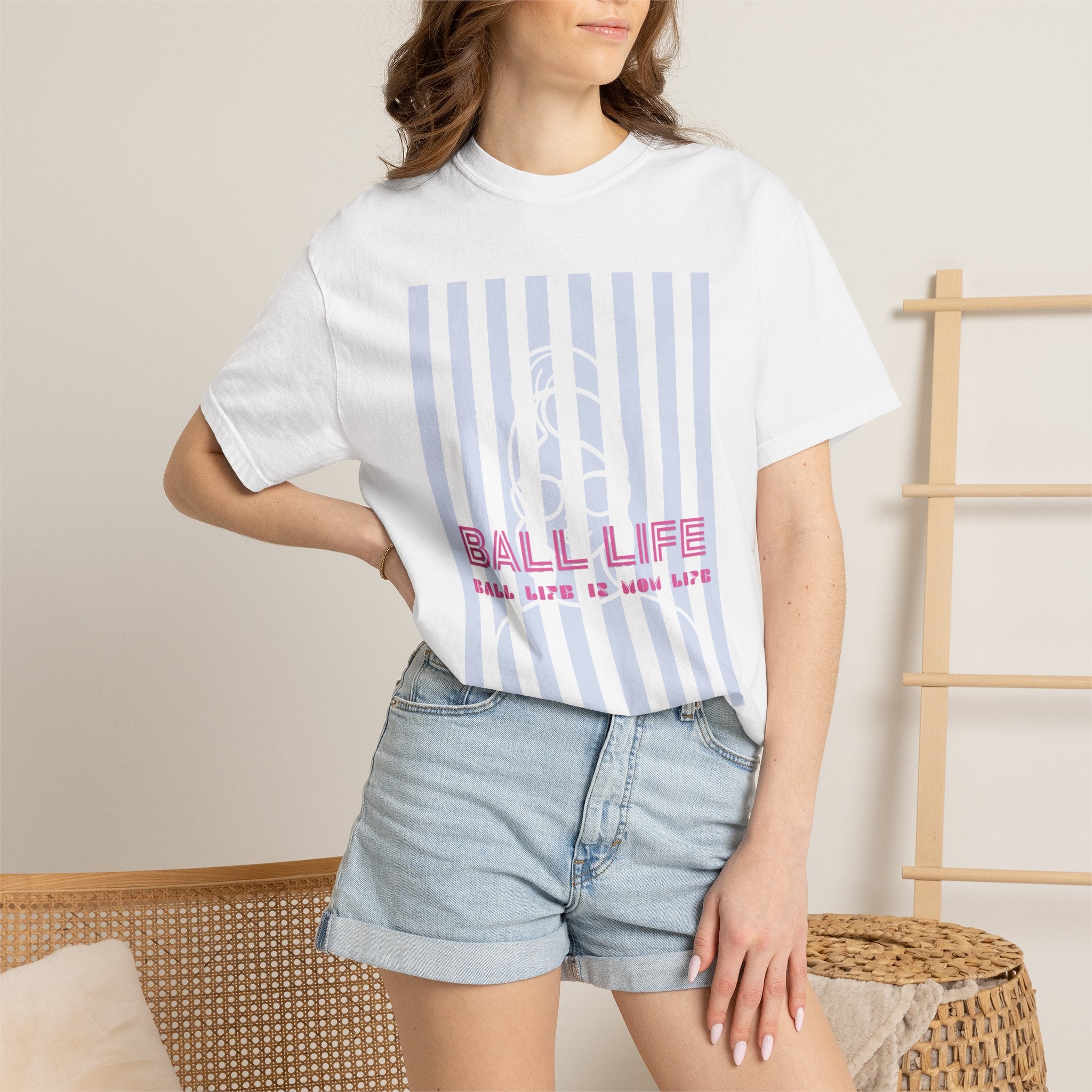 Ball Life Mom Life Striped Graphic T-Shirt