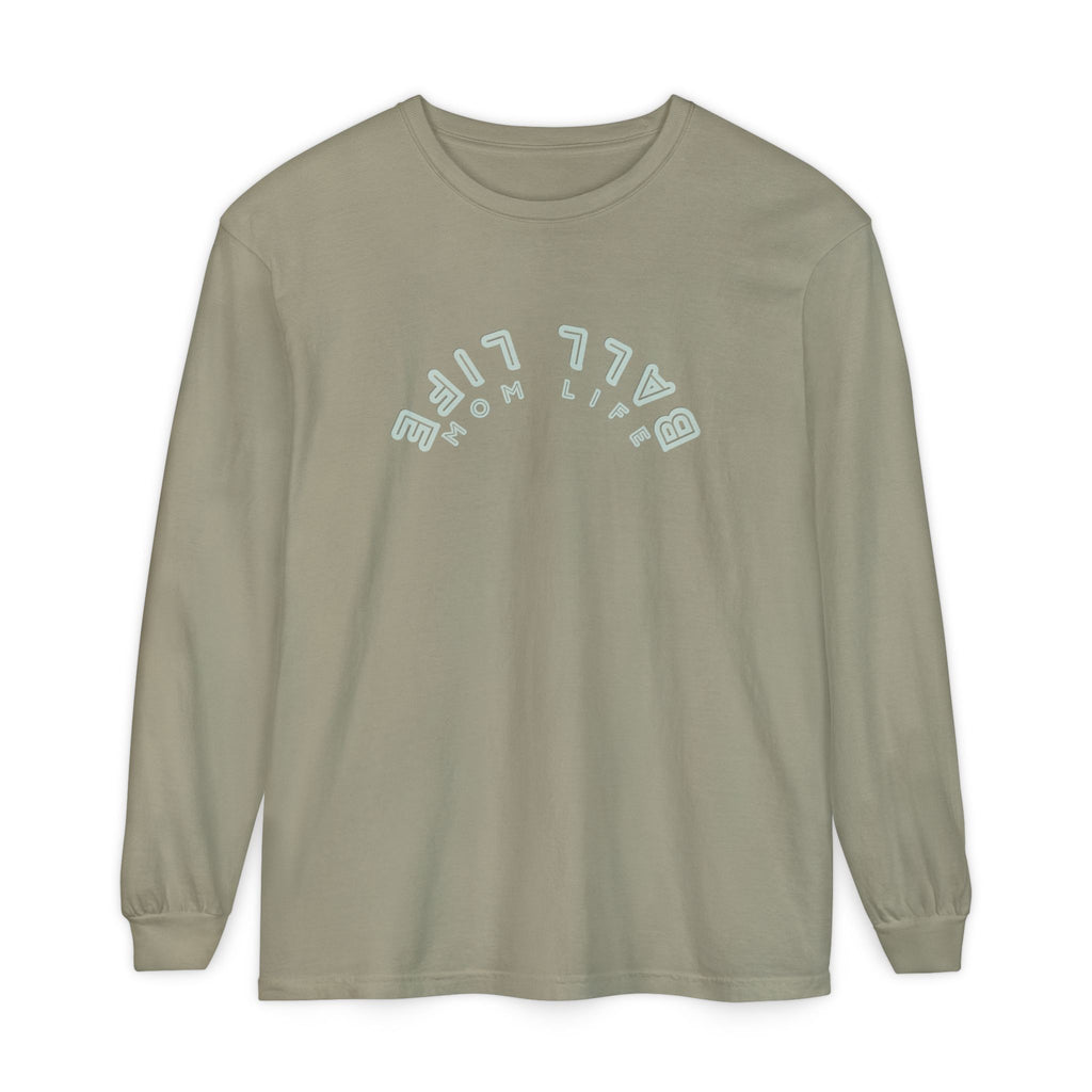 Long Sleeve T-Shirt — Ball Life Mom Life Pastel Upside Down Graphic