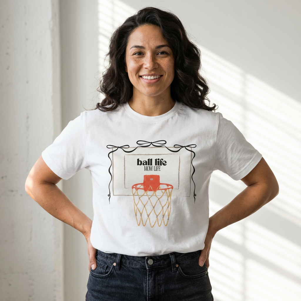 Basketball Hoop Ball Life Mom Life Tee - Vintage Court Graphic T-Shirt