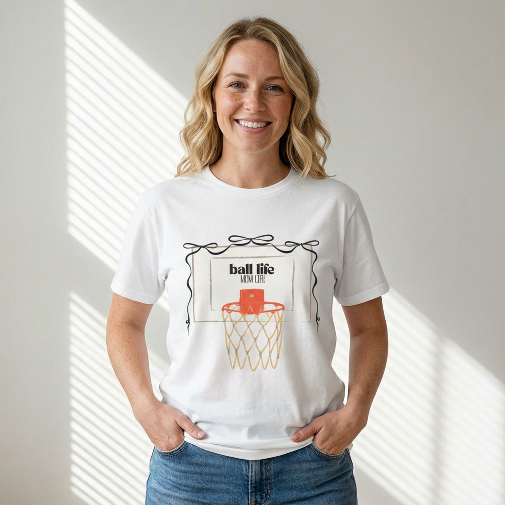 Basketball Hoop Ball Life Mom Life Tee - Vintage Court Graphic T-Shirt