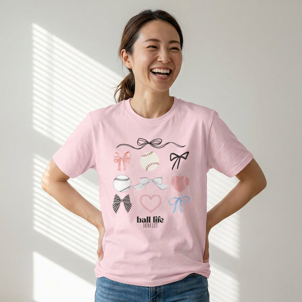 Baseball Bow Graphic Tee — "Ball Life" Bows & Heart Sports Shirt