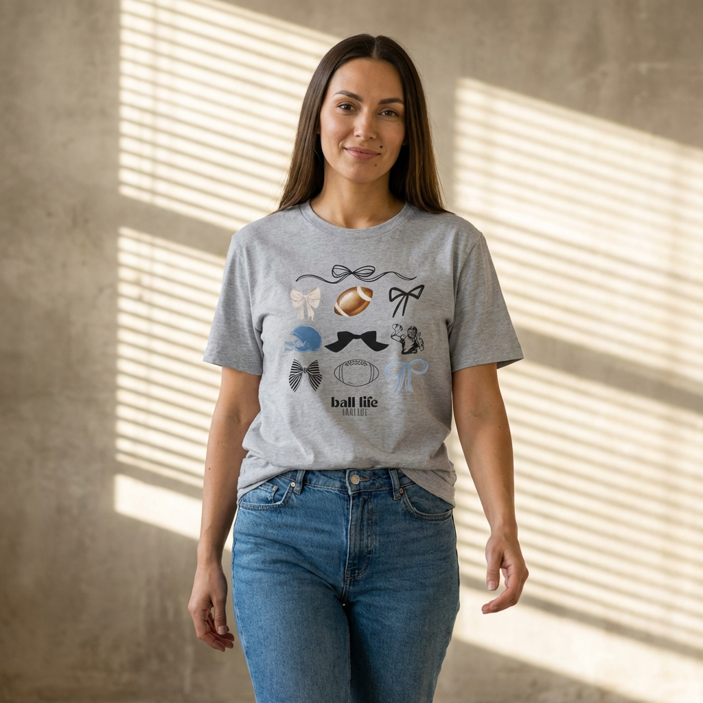 Football Mom Life Tee — Bow & Football Graphic Shirt