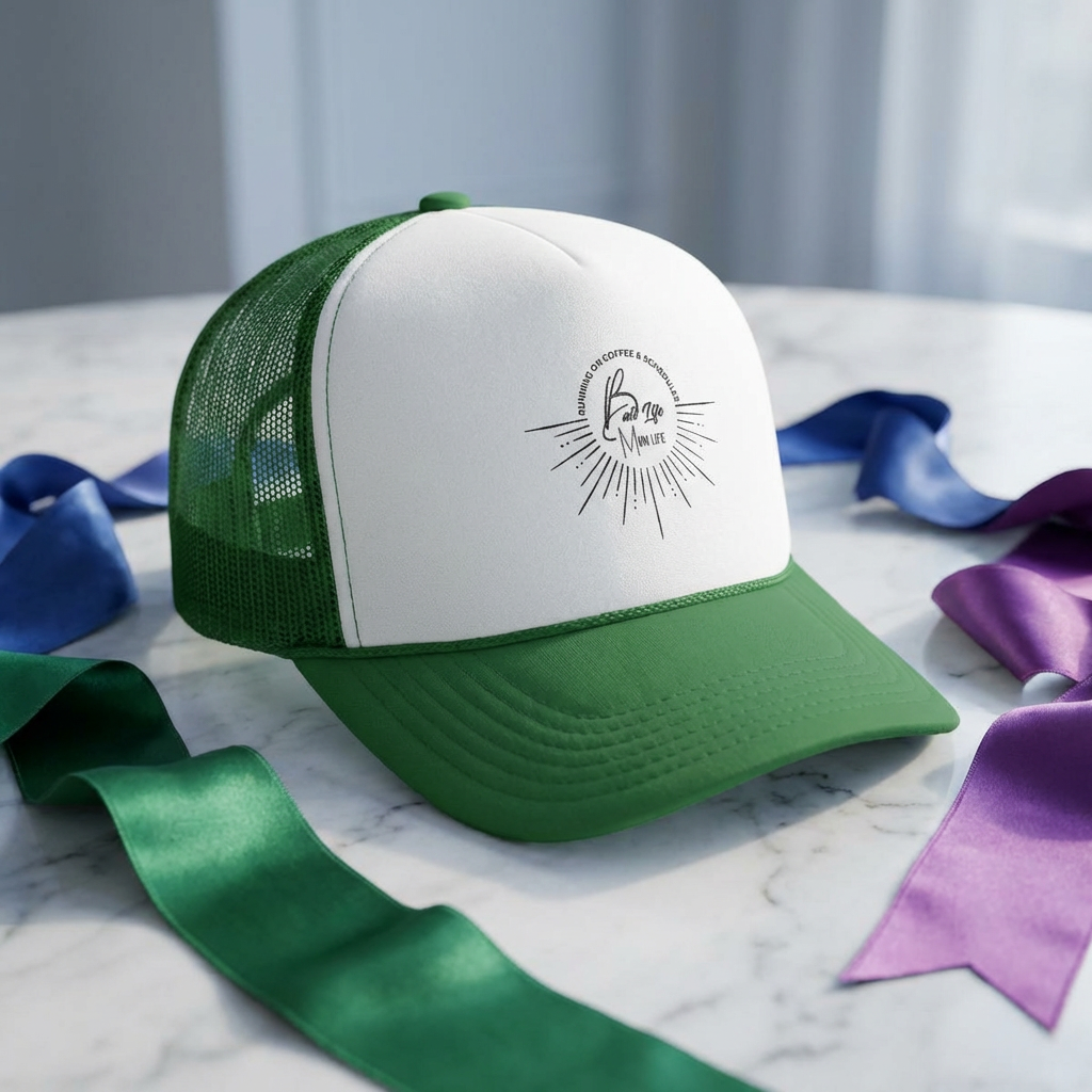 Trucker Cap with Vintage Sunburst Logo — 'Ball Life Mom Life' Minimal Mesh Hat