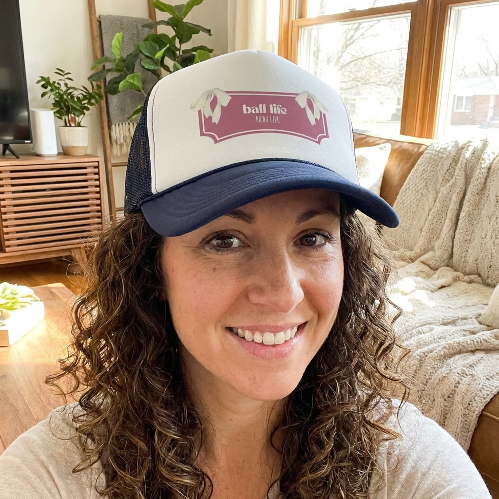 Mom Life Trucker Hat — Ball Life Ribbon Vintage Logo