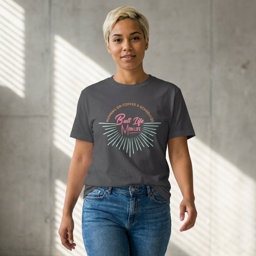 Ball Life Mom Life Graphic Tee — Running on Coffee & Schedules Retro Vibe