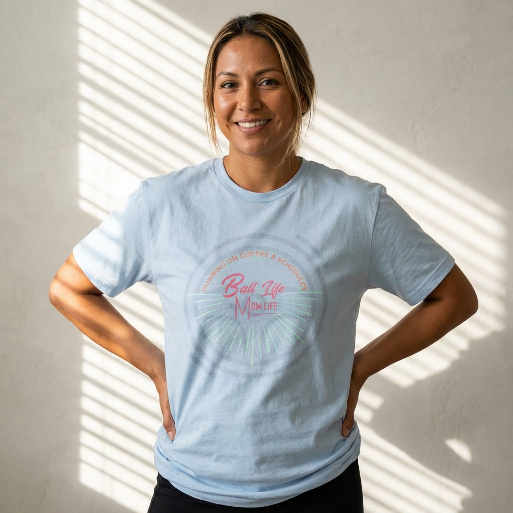 Ball Life Mom Life Graphic Tee — Running on Coffee & Schedules Retro Vibe