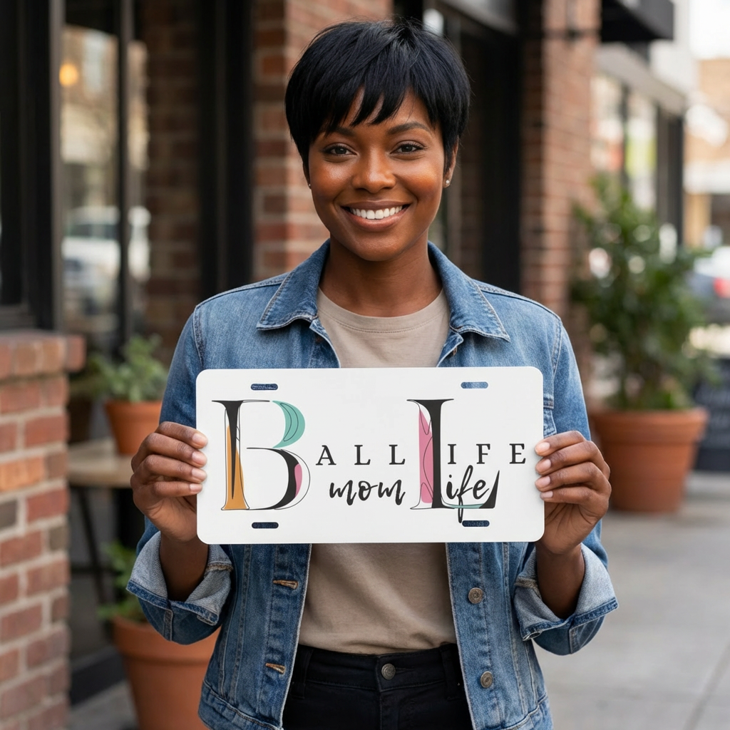 Vanity License Plate — "Ball Life Mom Life" Decorative License Plate for Sport Moms