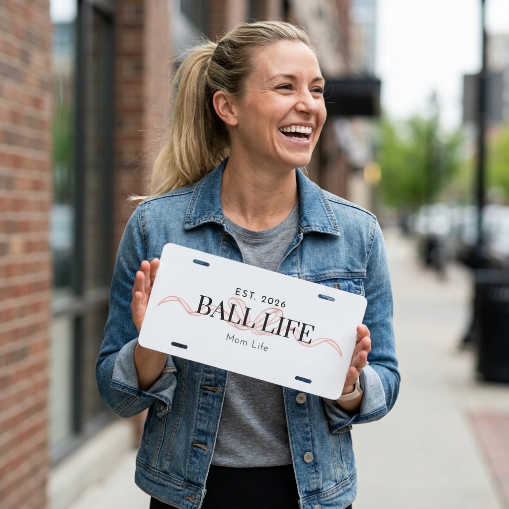 "Ball Life Mom Life" Decorative Bow License Plate for Moms