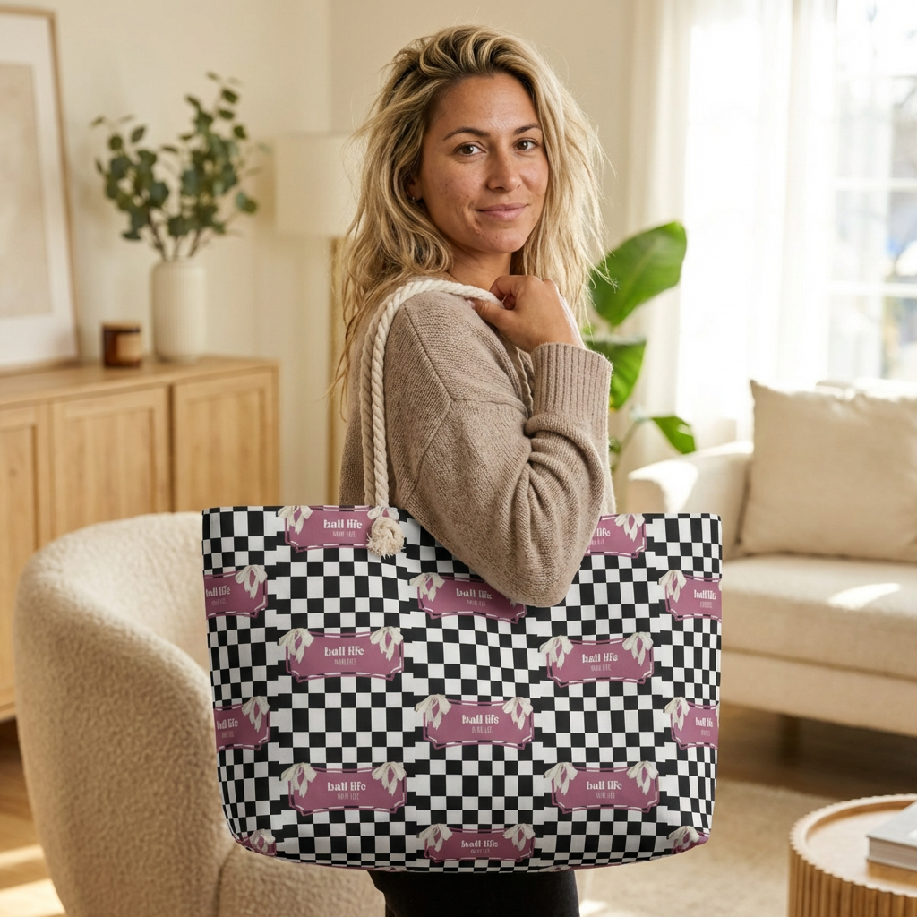 Checkered Weekender Tote Bag - Ball Life Mom Life Bag