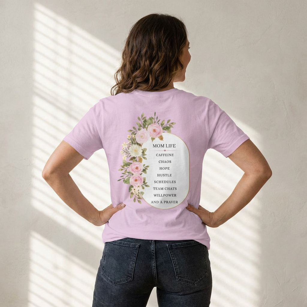 Mom Life Floral Graphic Tee - Caffeine, Chaos, Hope and a Prayer