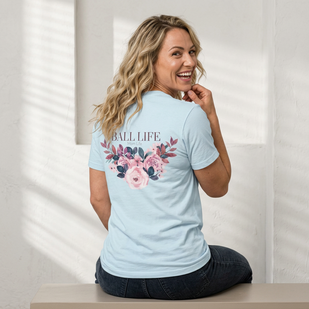 Ball Life Floral T-Shirt — Pink Rose Lifestyle Tee for Mom