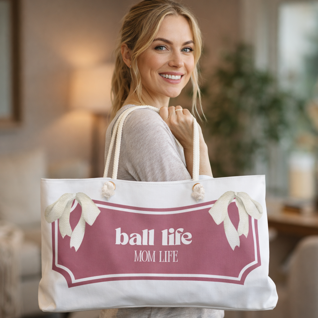 Ball Life Mom Life Mauve Weekender Bag —Mom Tote for Game Days & Travel