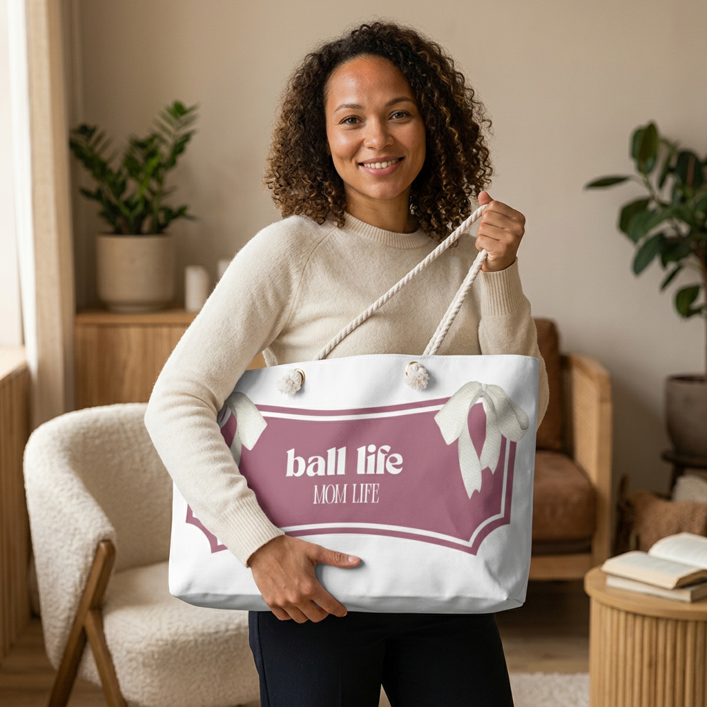 Ball Life Mom Life Mauve Weekender Bag —Mom Tote for Game Days & Travel