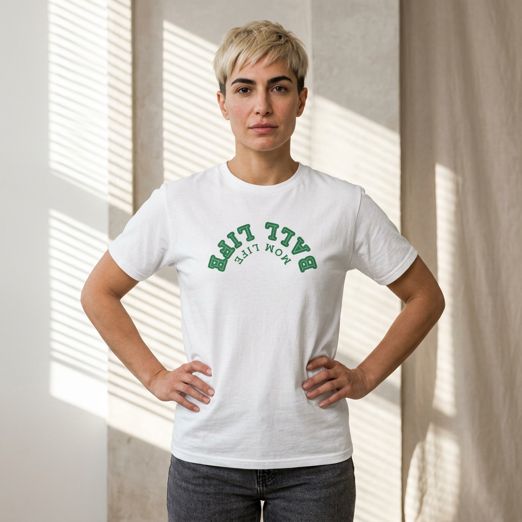 Upside Down Lettering Ball Life Mom Life — Cotton Graphic T-Shirt for Mom