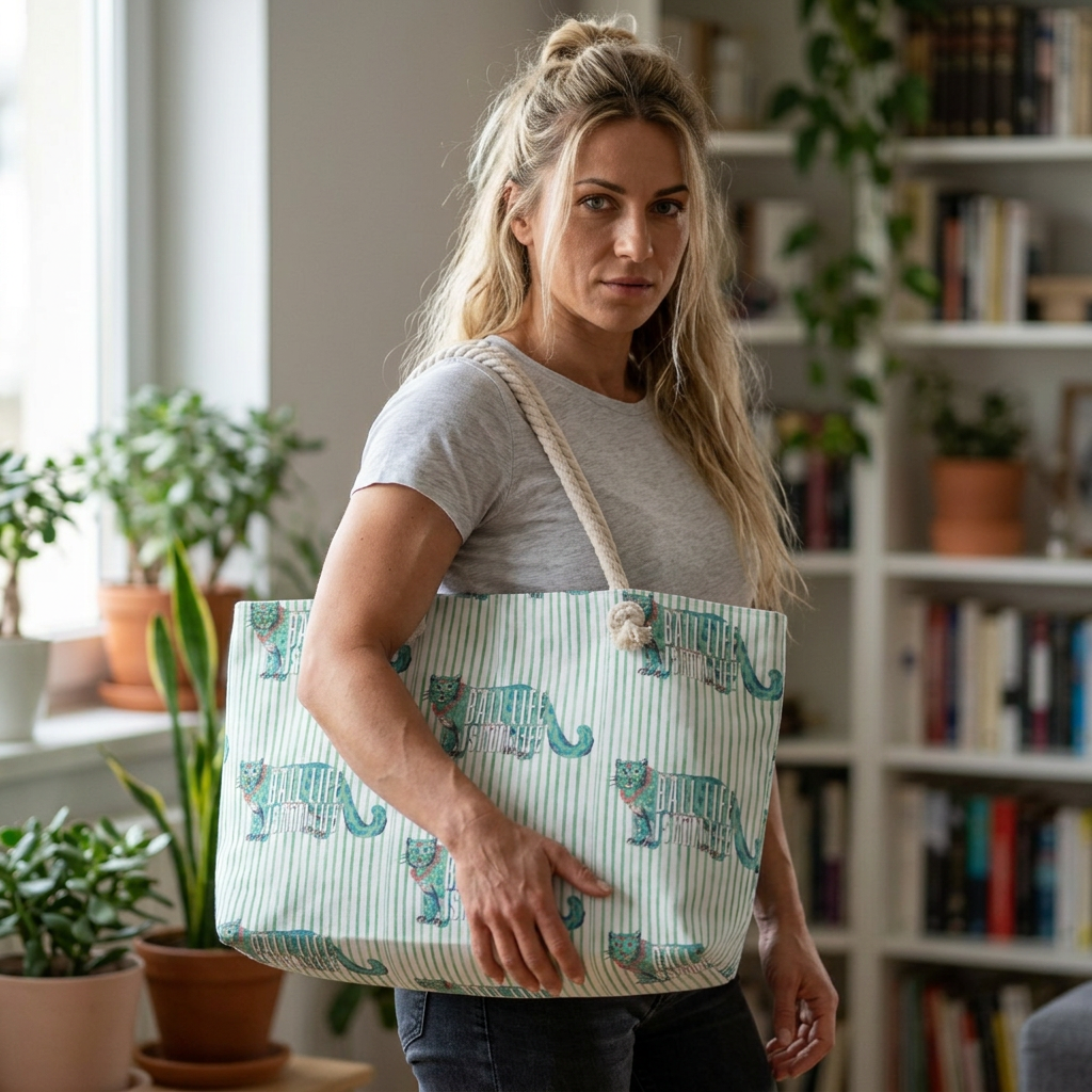 Teal Leopard Weekender Bag – Striped Travel Tote for Weekend Getaways