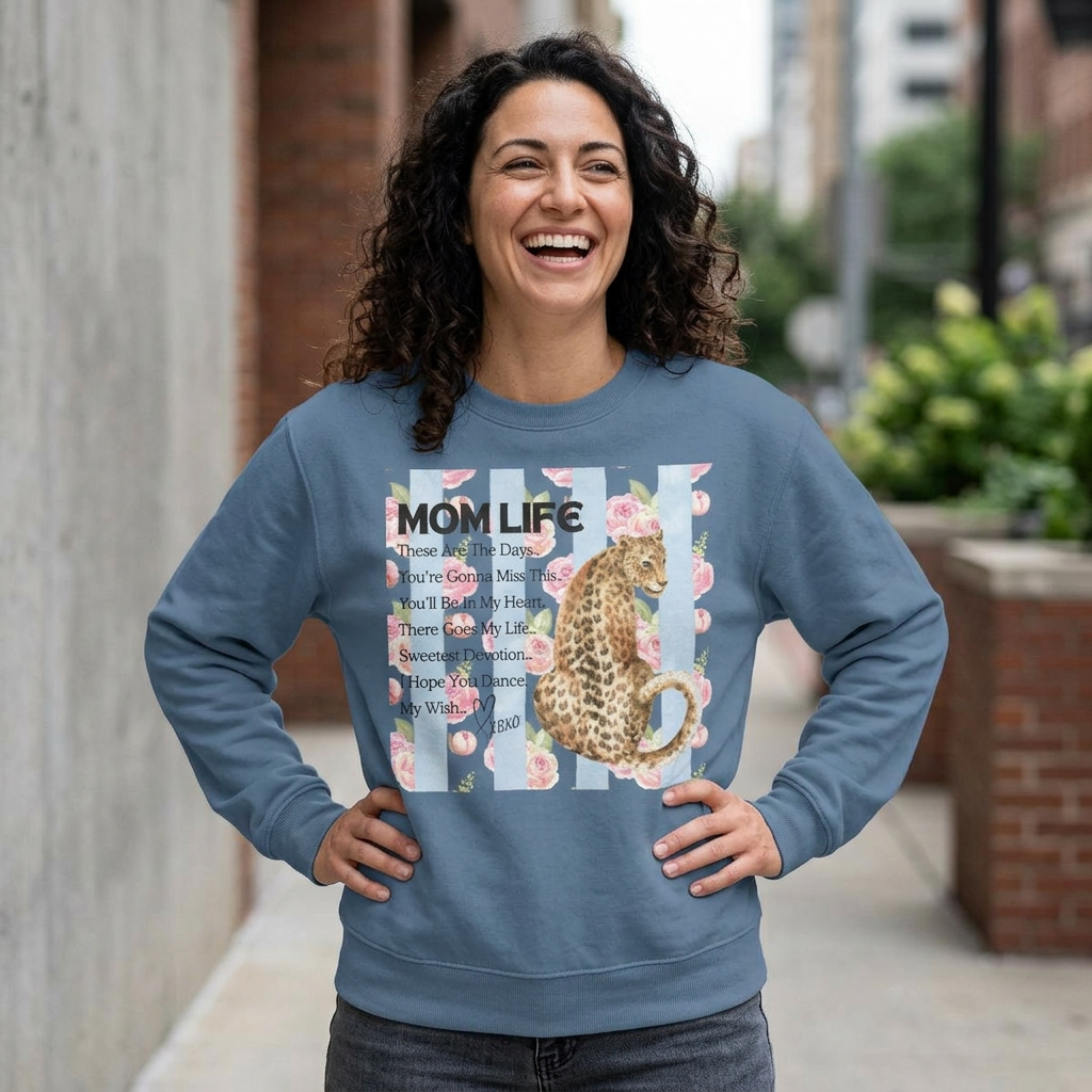 Mom Life Leopard Print Sweatshirt - Floral Striped Song Title Crewneck