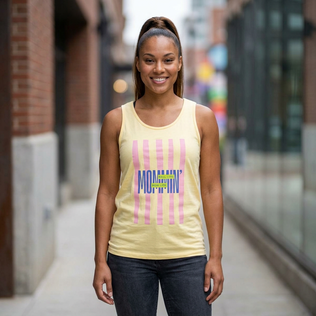 Mommin' Stripes Tank Top — Retro Pastel Graphic Tank Mommin' Ball Life Mom Life
