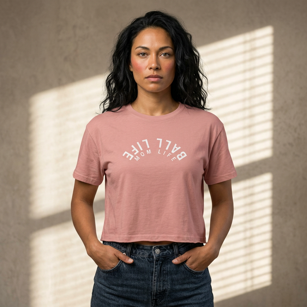 Boxy Tee — Ball Life Mom Life Upside Down Logo Women's Crop T-Shirt