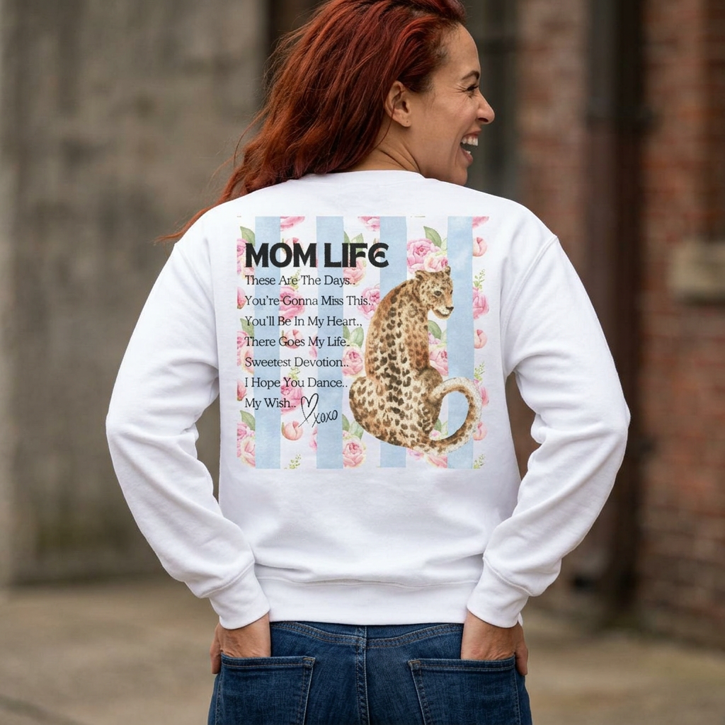 Mom Life Leopard Print Sweatshirt - Floral Striped Song Title Crewneck