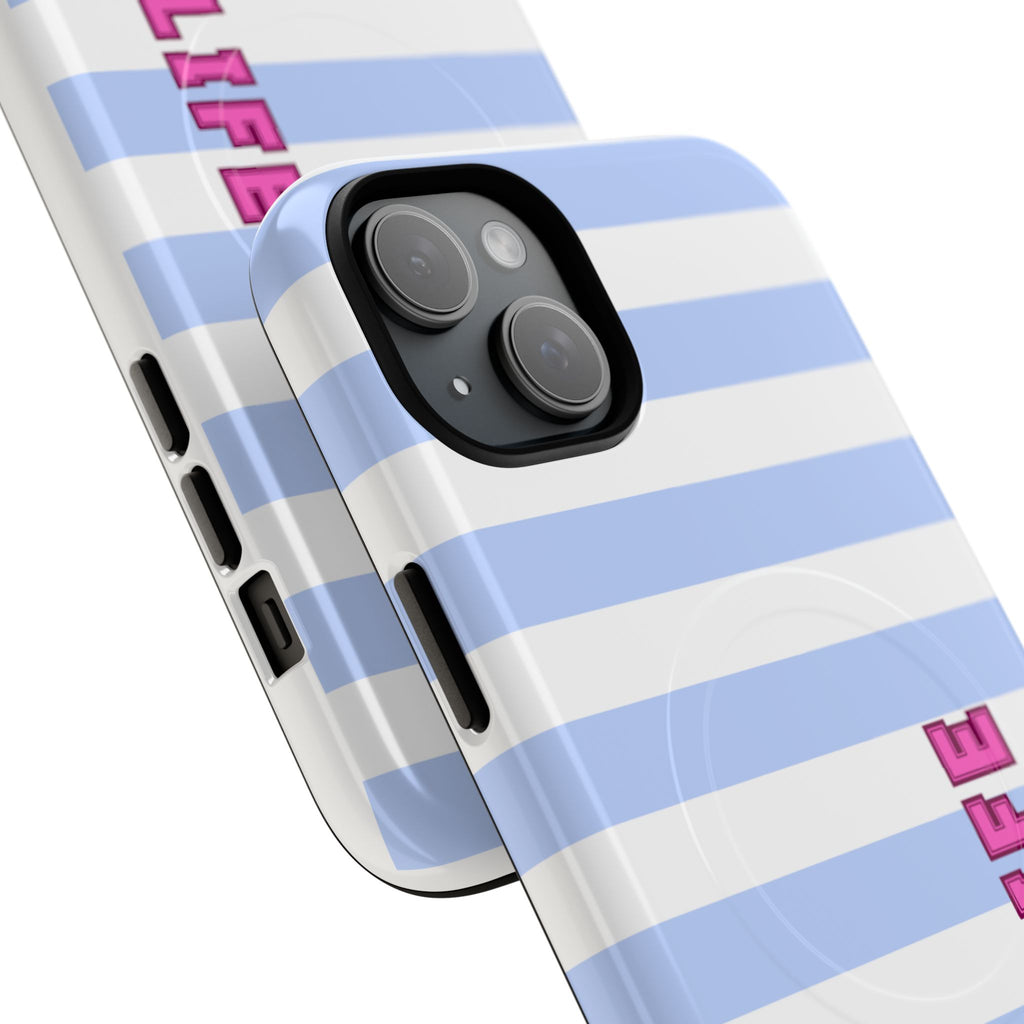 Phone Case — "Ball Life is Mom Life" Magnetic Tough Case Blue Stripes Pink Font