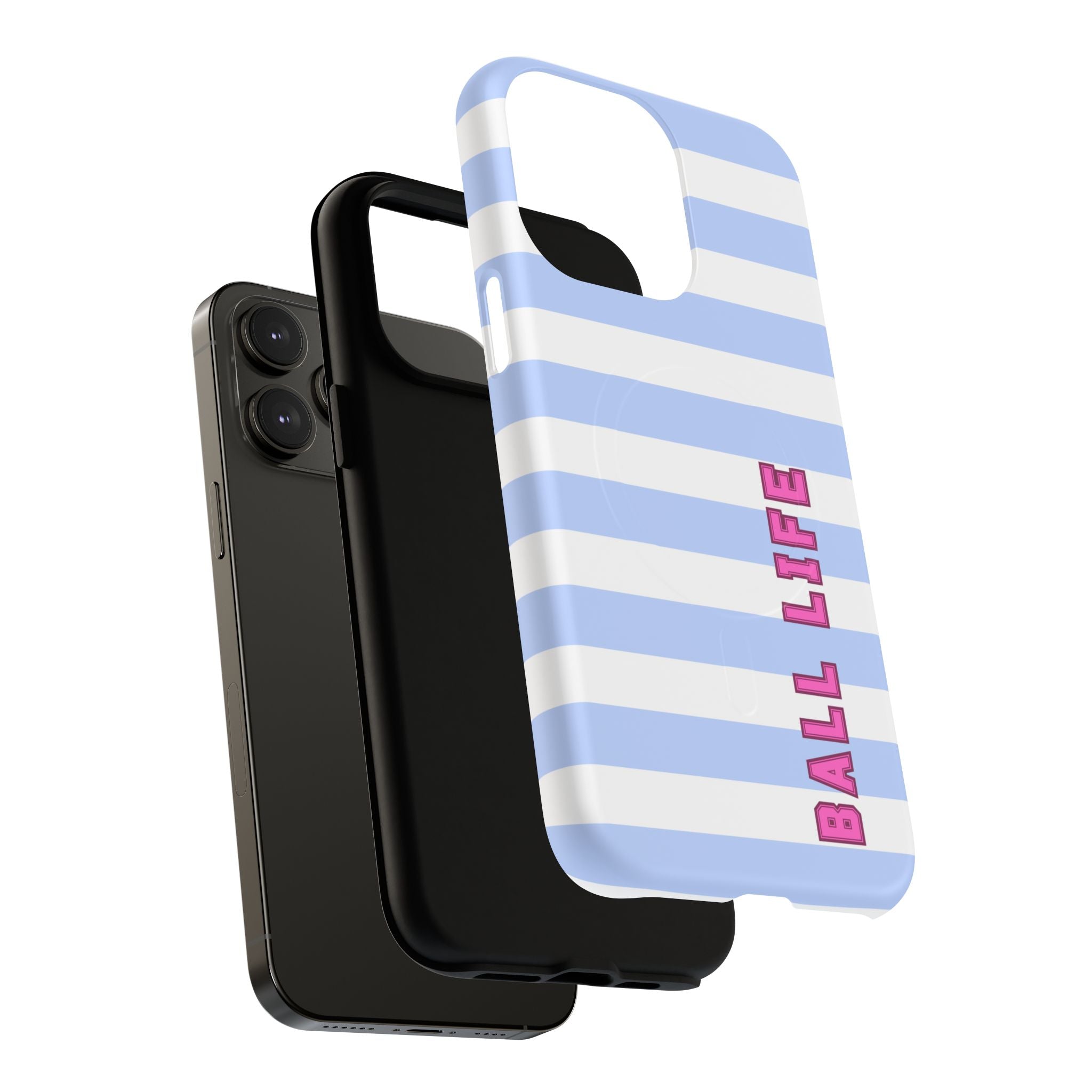 Phone Case — "Ball Life is Mom Life" Magnetic Tough Case Blue Stripes Pink Font