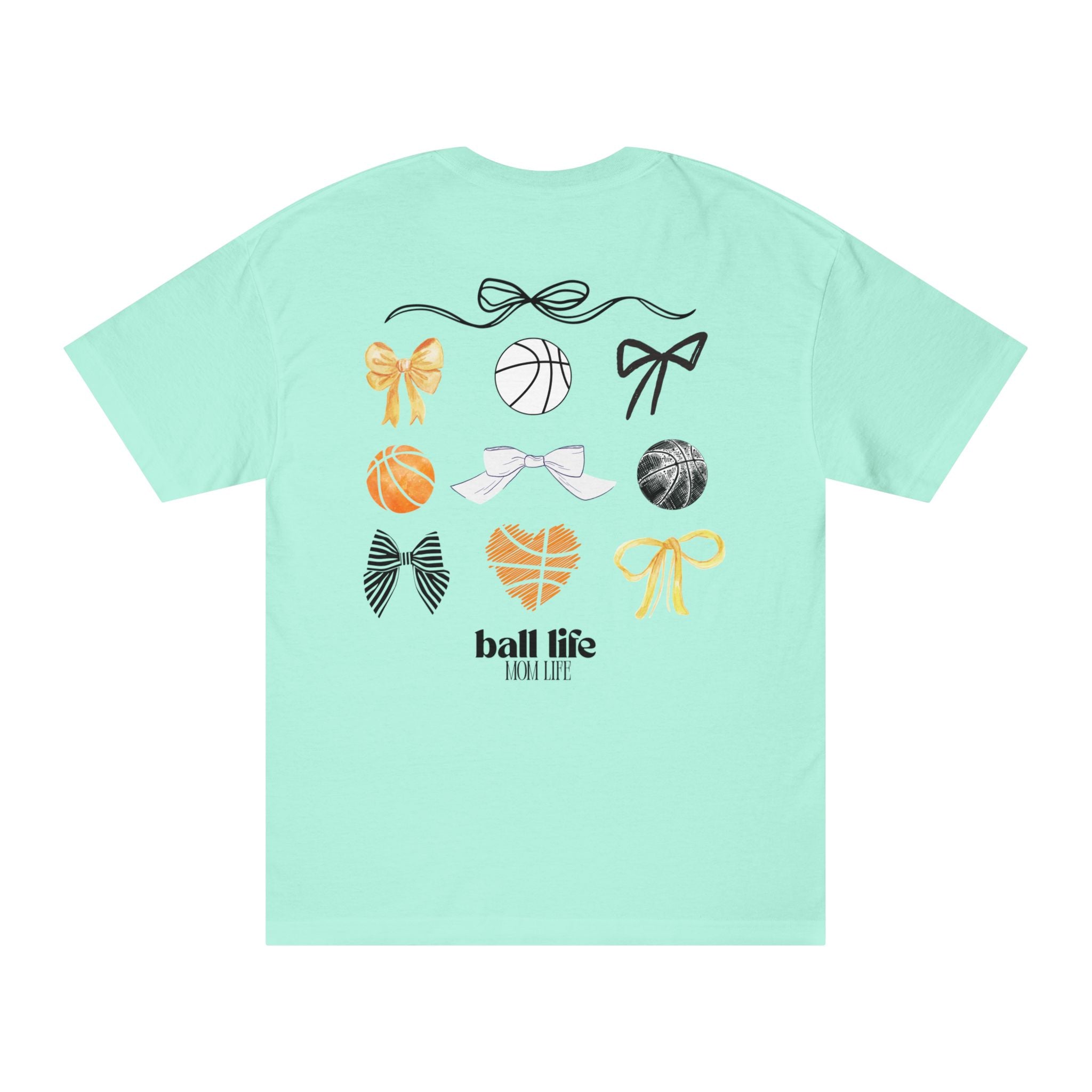 Basketball Bow Tee — "Ball Life Mom Life" Graphic Cotton T‑Shirt