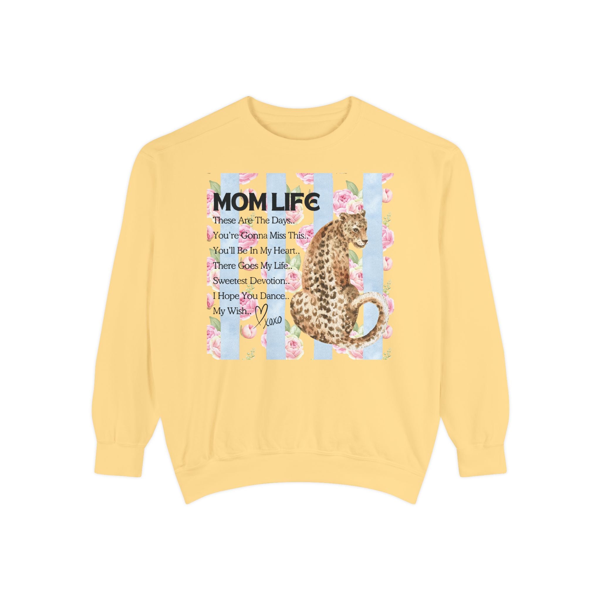 Mom Life Leopard Print Sweatshirt - Floral Striped Song Title Crewneck