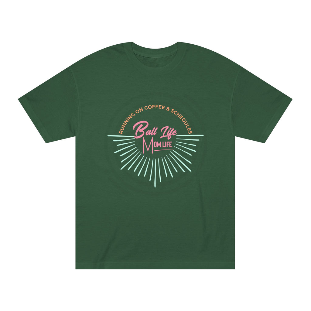 Ball Life Mom Life Graphic Tee — Running on Coffee & Schedules Retro Vibe