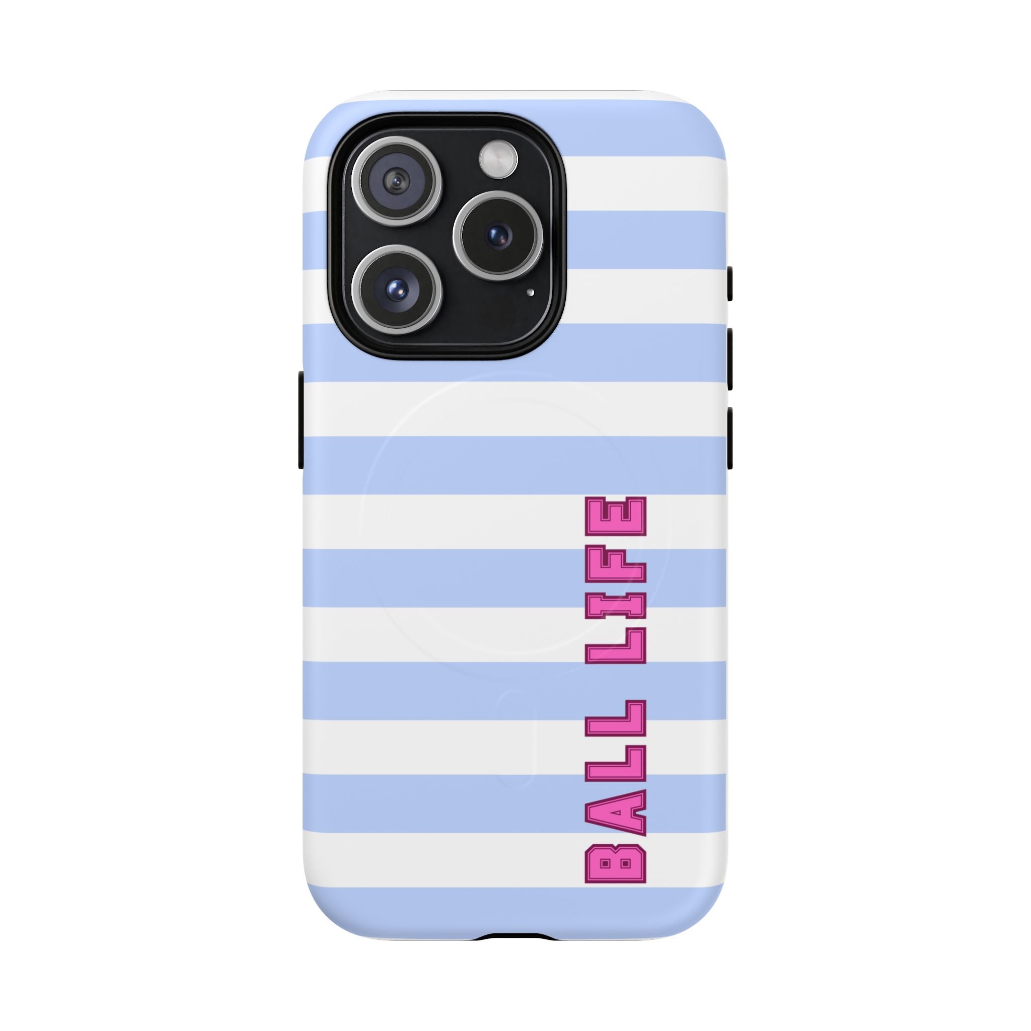 Phone Case — "Ball Life is Mom Life" Magnetic Tough Case Blue Stripes Pink Font