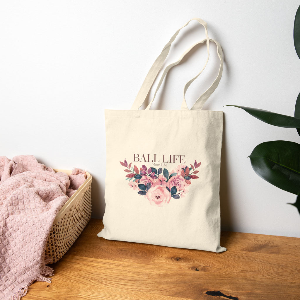 Tote Bag for Mom — Ball Life Floral Canvas Tote (Reusable Market & Gym Bag)
