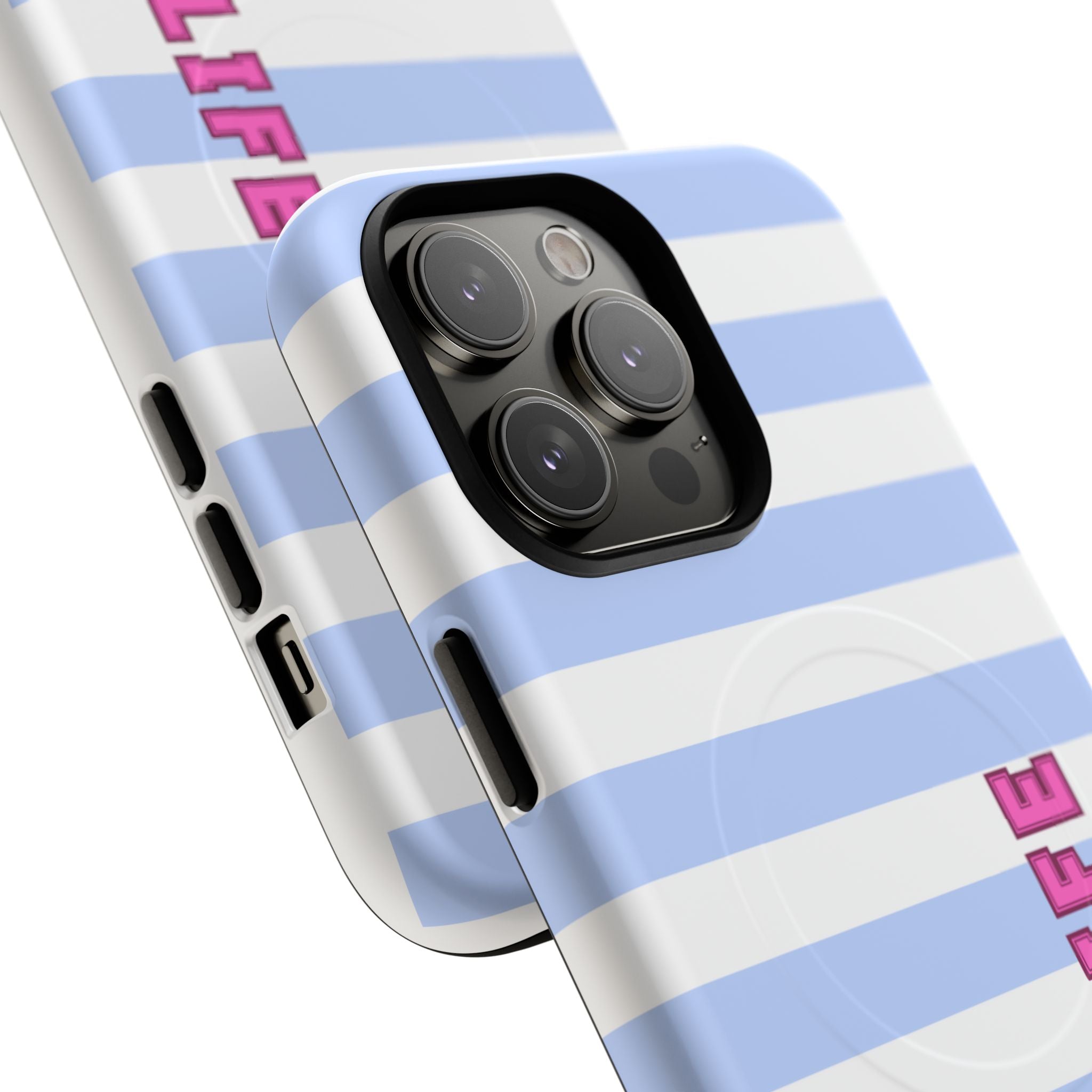 Phone Case — "Ball Life is Mom Life" Magnetic Tough Case Blue Stripes Pink Font