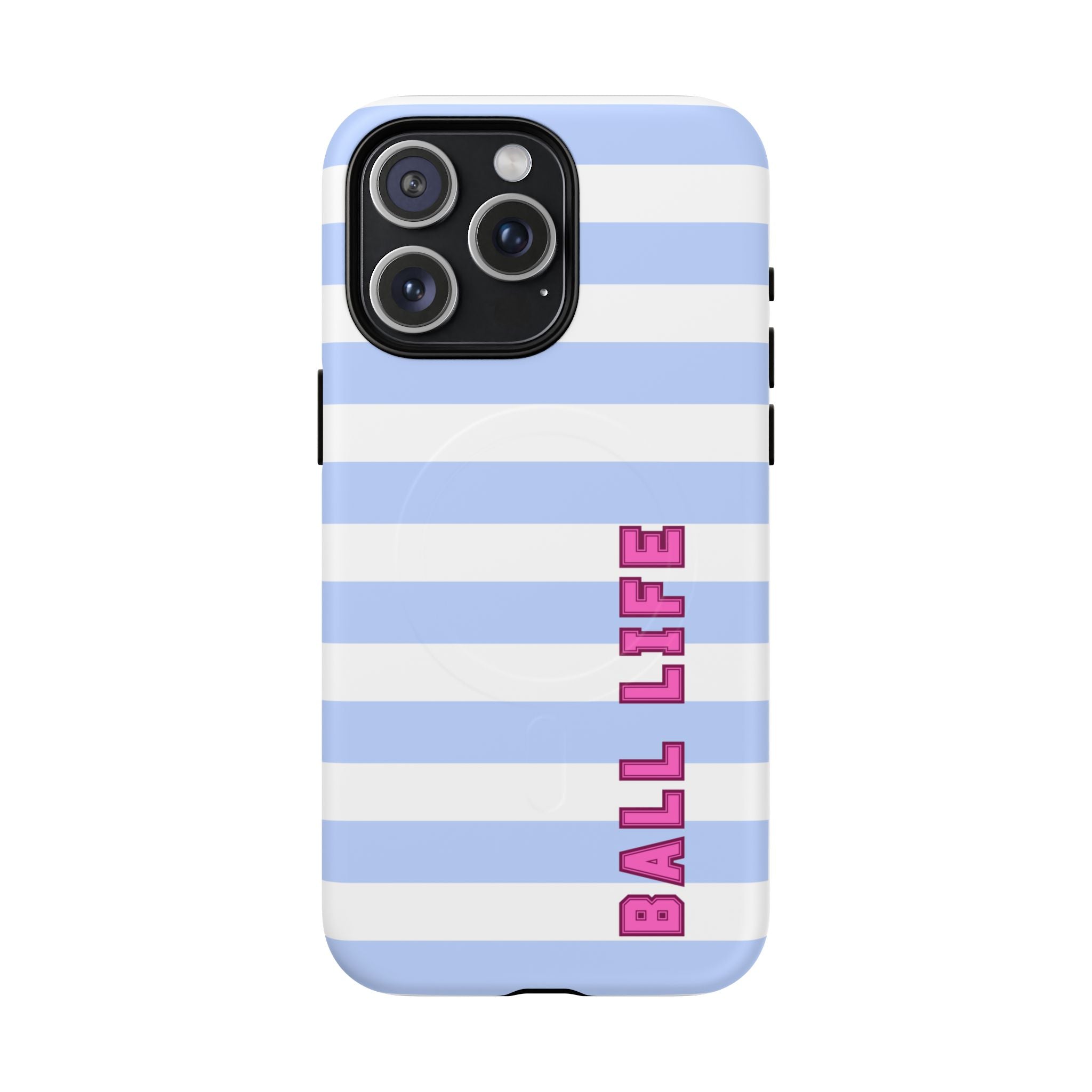 Phone Case — "Ball Life is Mom Life" Magnetic Tough Case Blue Stripes Pink Font